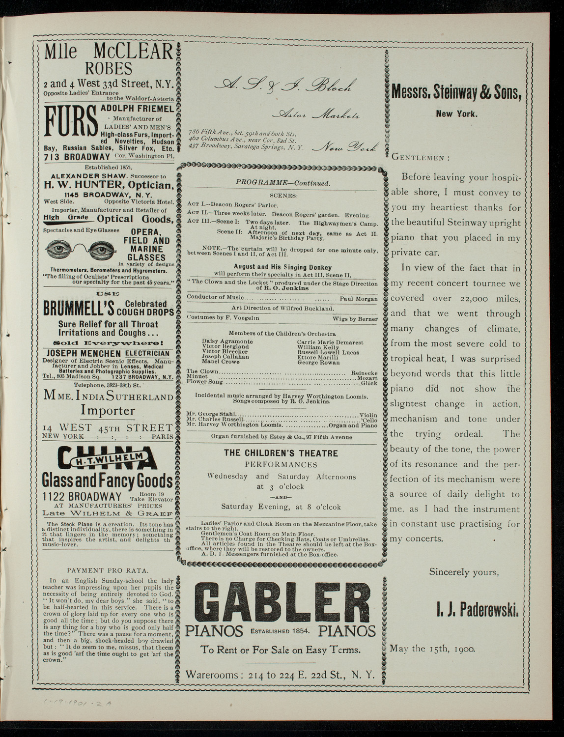 The Children's Theatre, January 19, 1901, program page 3