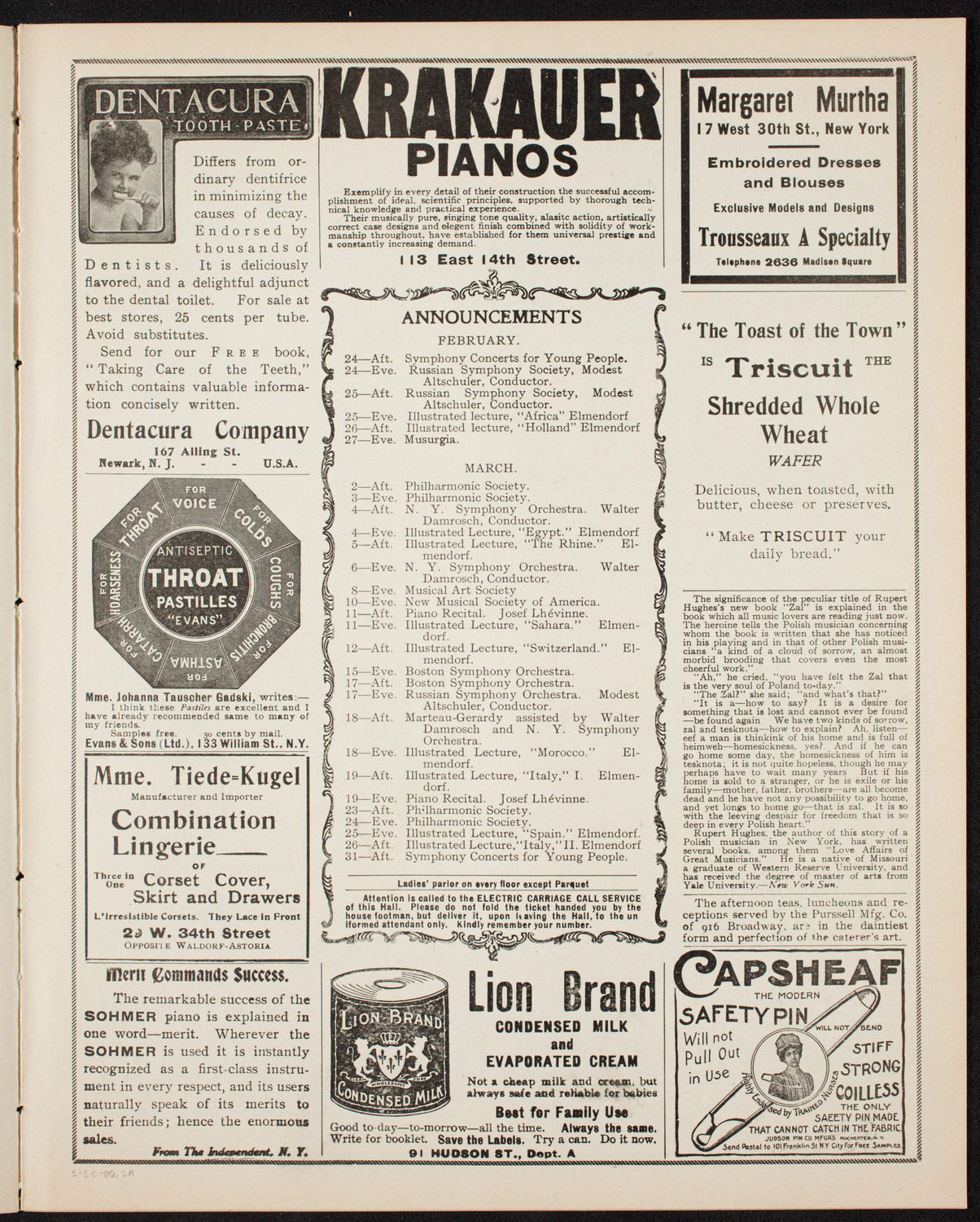 Volpe Symphony Society of New York, February 22, 1906, program page 3