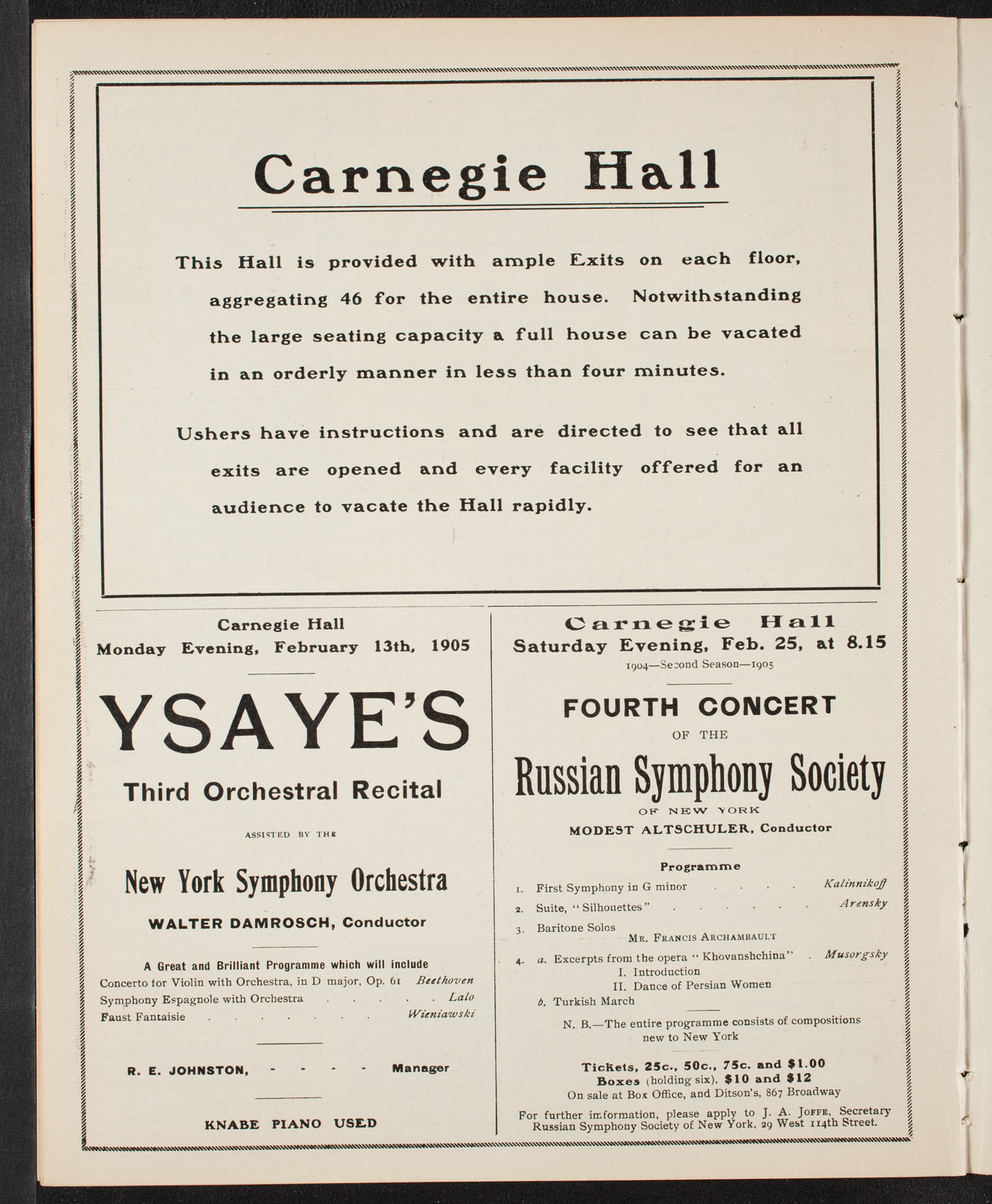 Benefit: Society of St. Vincent de Paul, February 12, 1905, program page 10