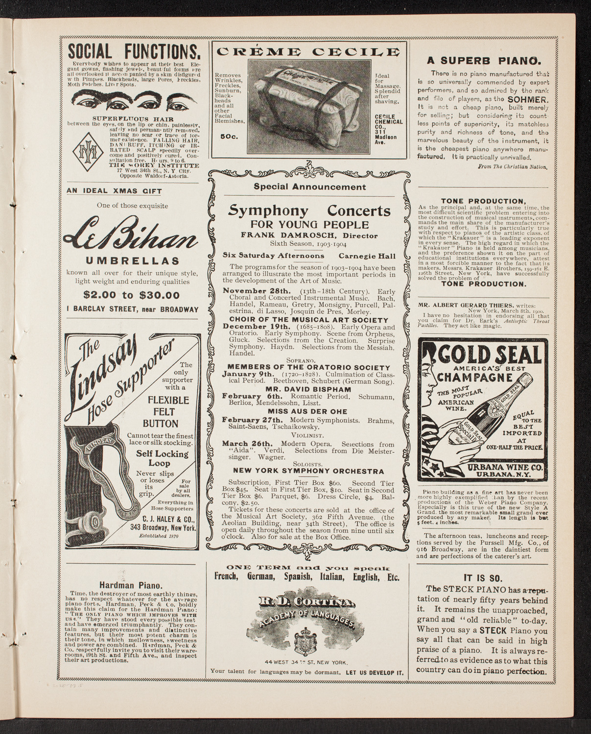 Jacques Thibaud, Violin, November 20, 1903, program page 9