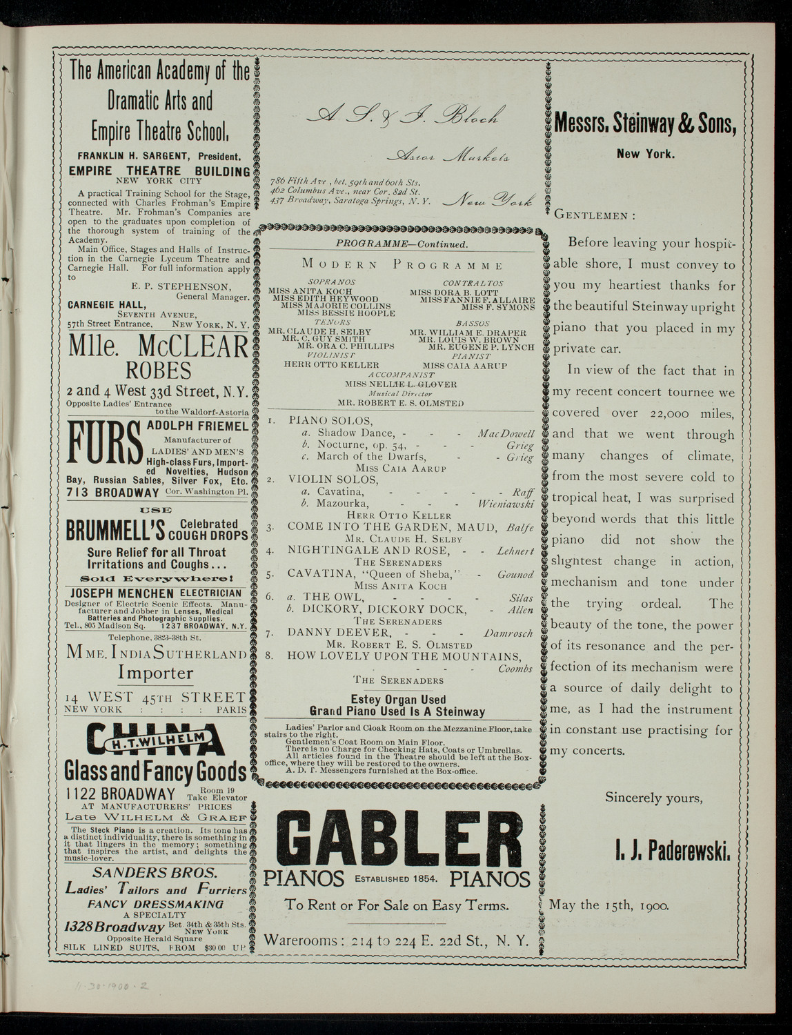 Ye Greate Concerte of Elder Elijah Allen's Singing Menne and Womenne, November 30, 1900, program page 3