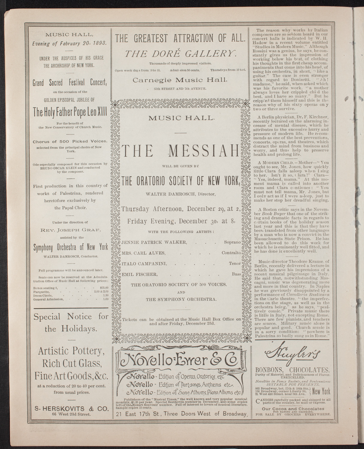 Damrosch Sunday Concert, December 11, 1892, program page 6