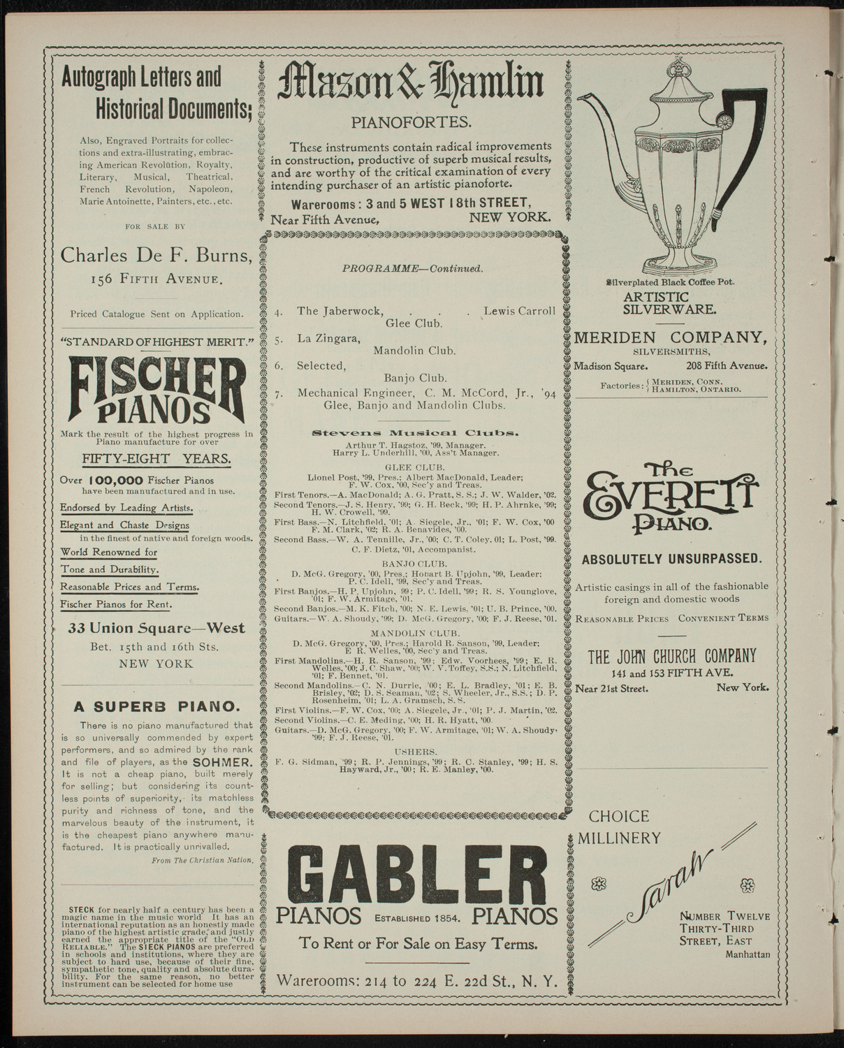 Stevens Institute of Technology Glee, Banjo and Mandolin Clubs, February 20, 1899, program page 6