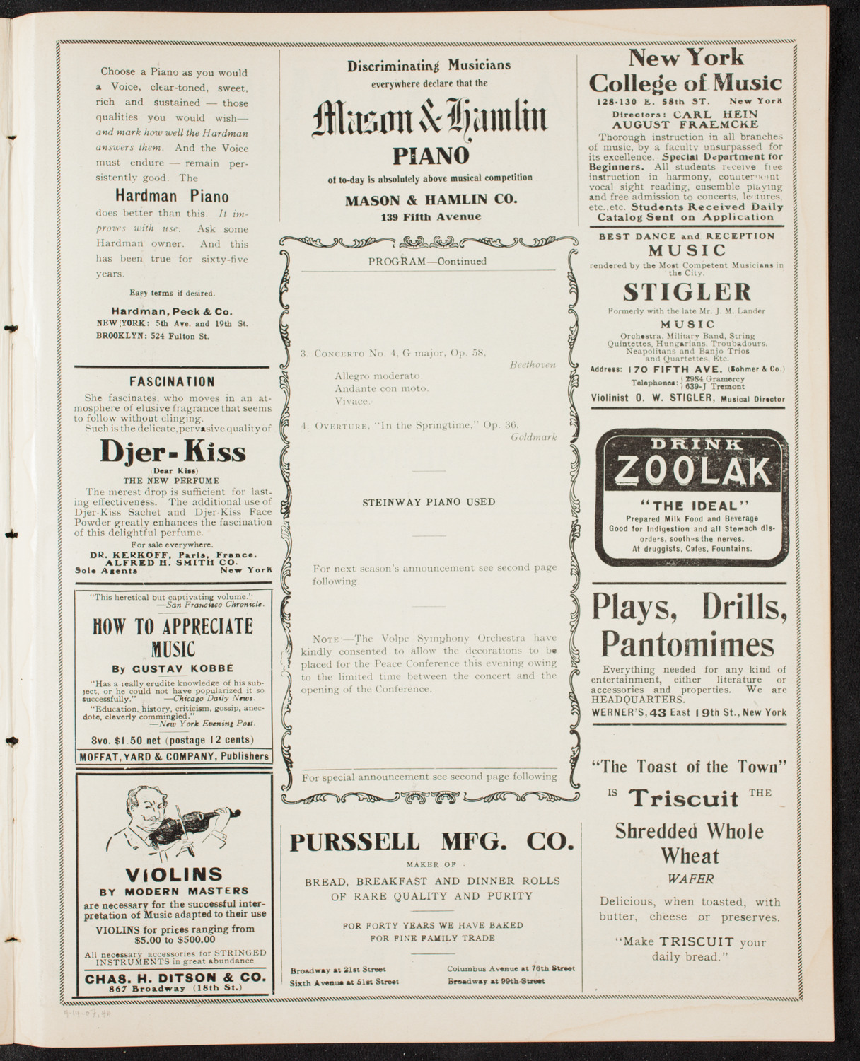 Volpe Symphony Society of New York, April 14, 1907, program page 7