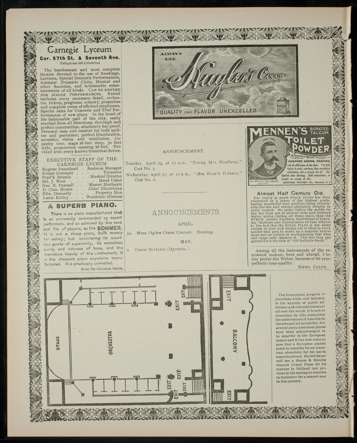 American Academy of the Dramatic Arts Private Dress Rehearsal, April 29, 1902, program page 4