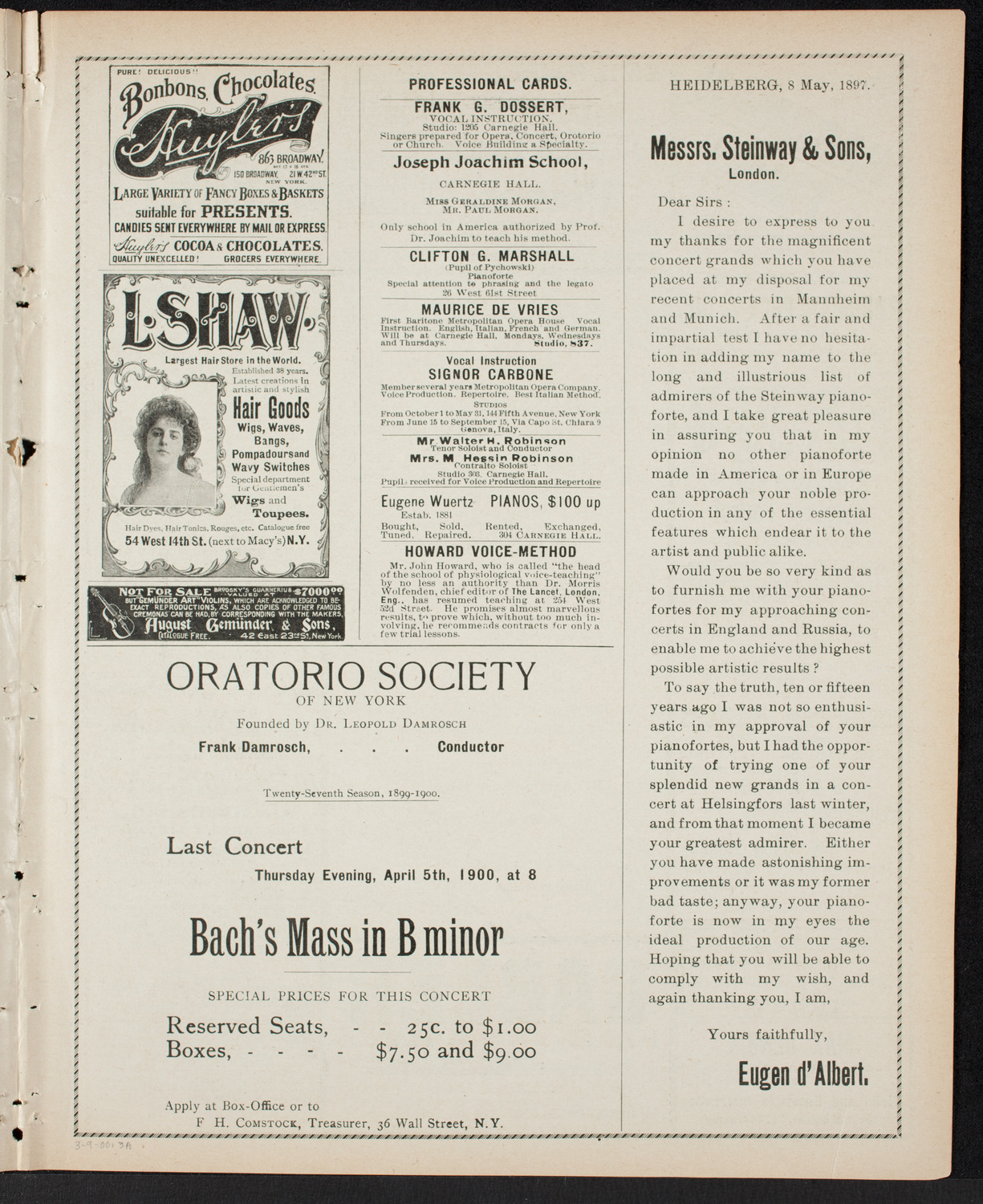 New York Philharmonic, March 9, 1900, program page 5