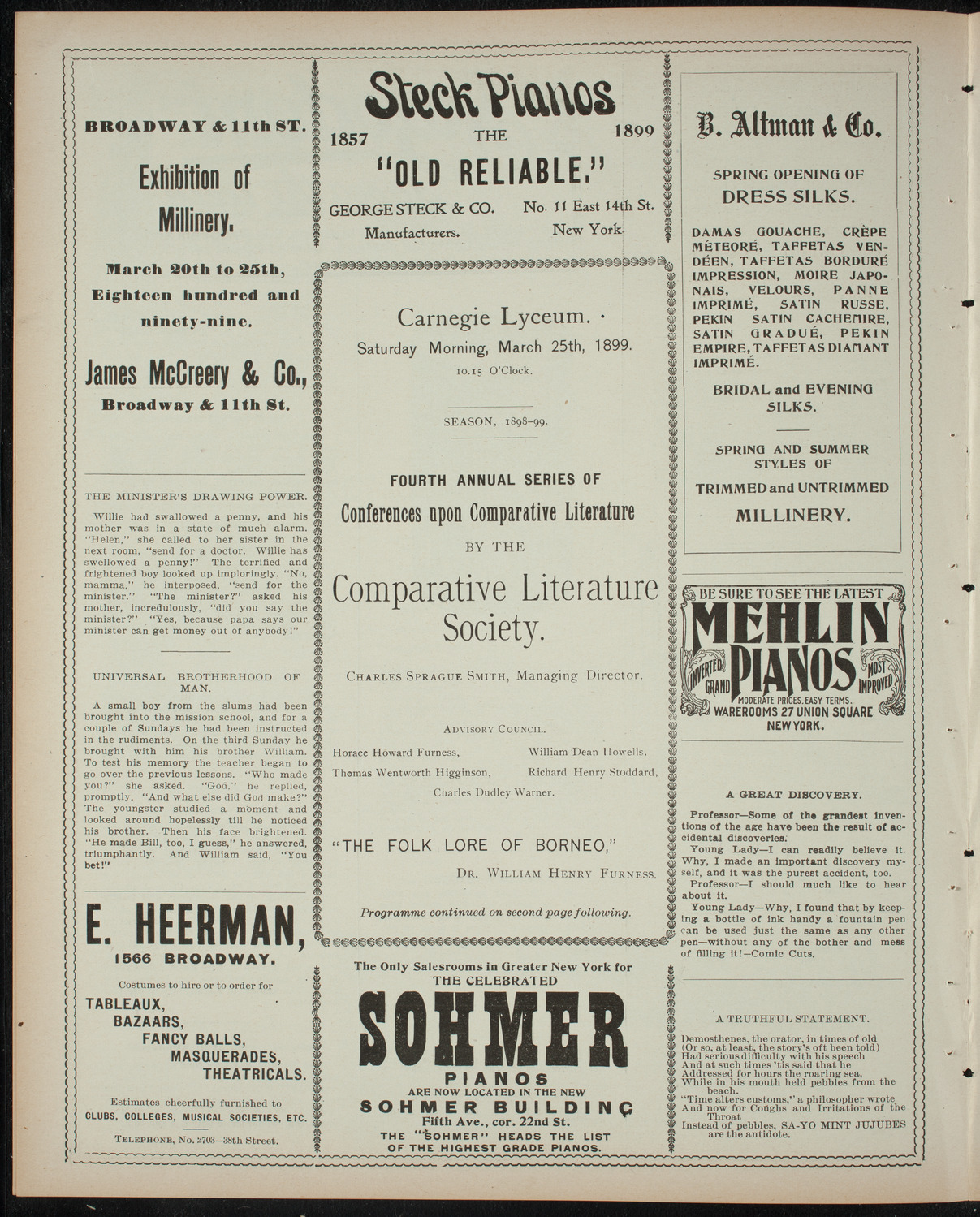 Comparative Literature Society Saturday Morning Conference, March 25, 1899, program page 4