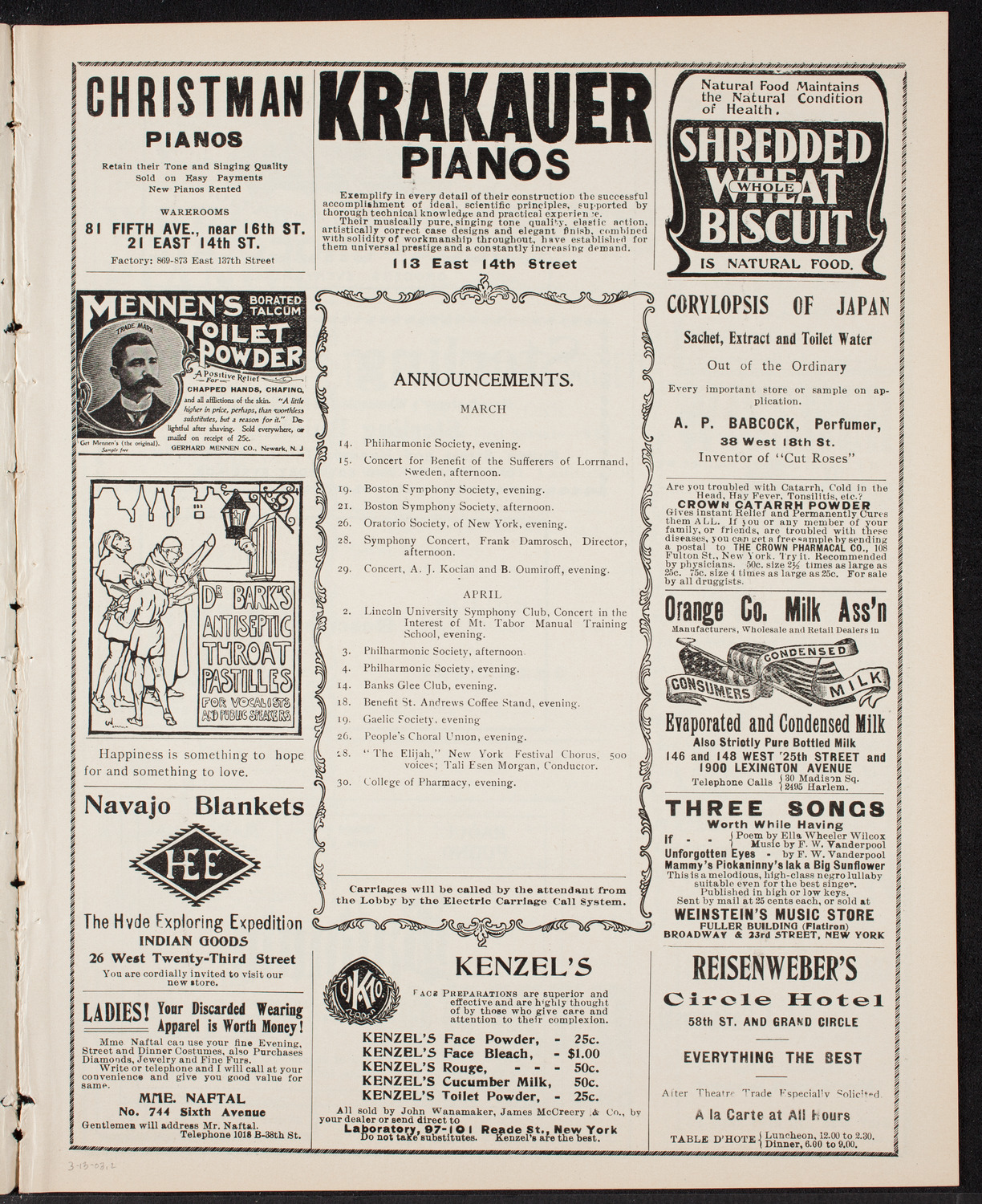 New York Philharmonic, March 13, 1903, program page 3