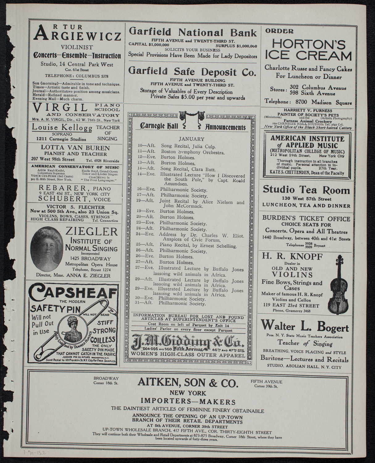Boston Symphony Orchestra, January 9, 1913, program page 3