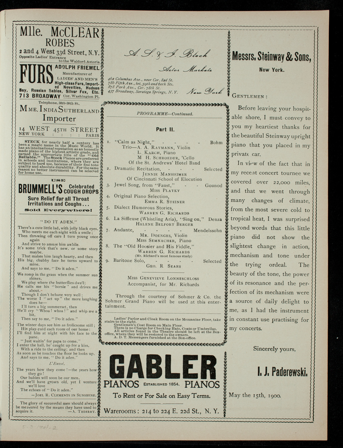 Second Grand Annual Entertainment for the Benefit of The Metropolitan Independent Church, May 8, 1901, program page 3