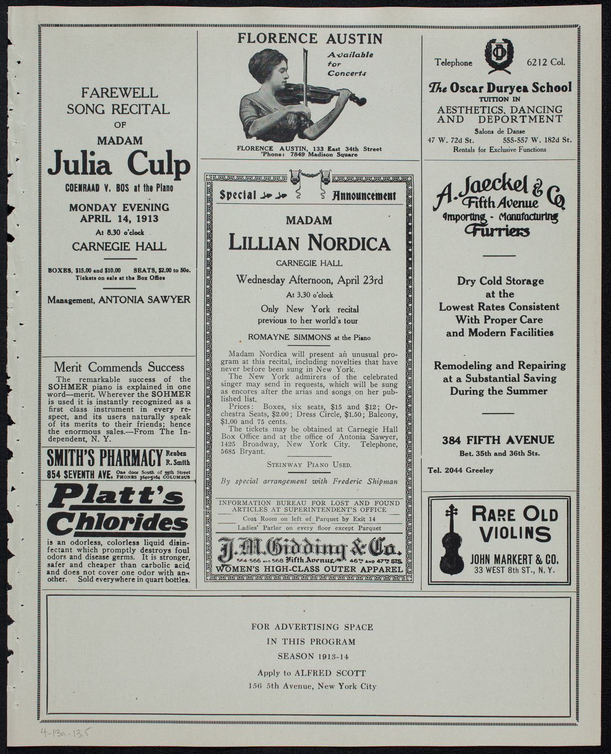 Eugène Ysaÿe, Violin, April 13, 1913, program page 9
