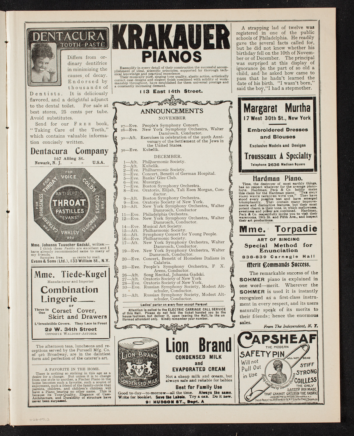 New York Symphony Orchestra, November 26, 1905, program page 3