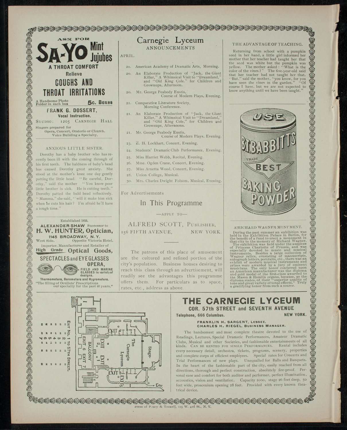 George Peabody Eustis: A Course of Modern Plays, April 19, 1900, program page 4