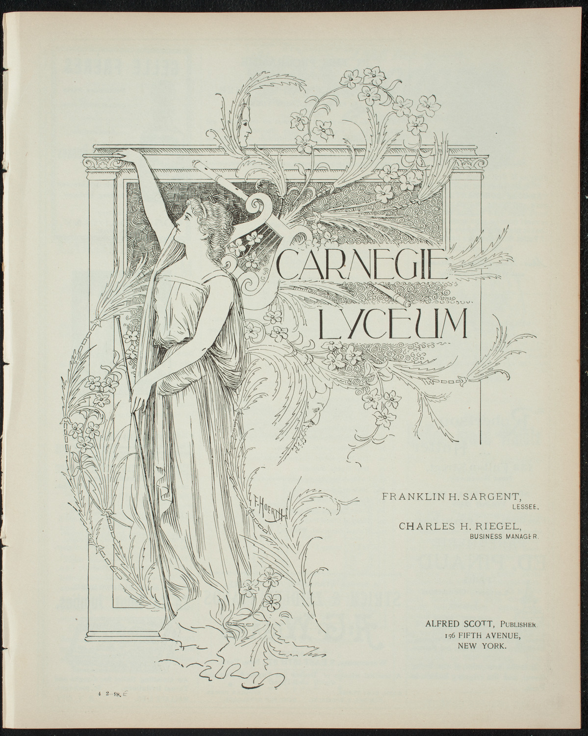Benefit: Mrs. Percy West and Percita, April 2, 1898, program page 1