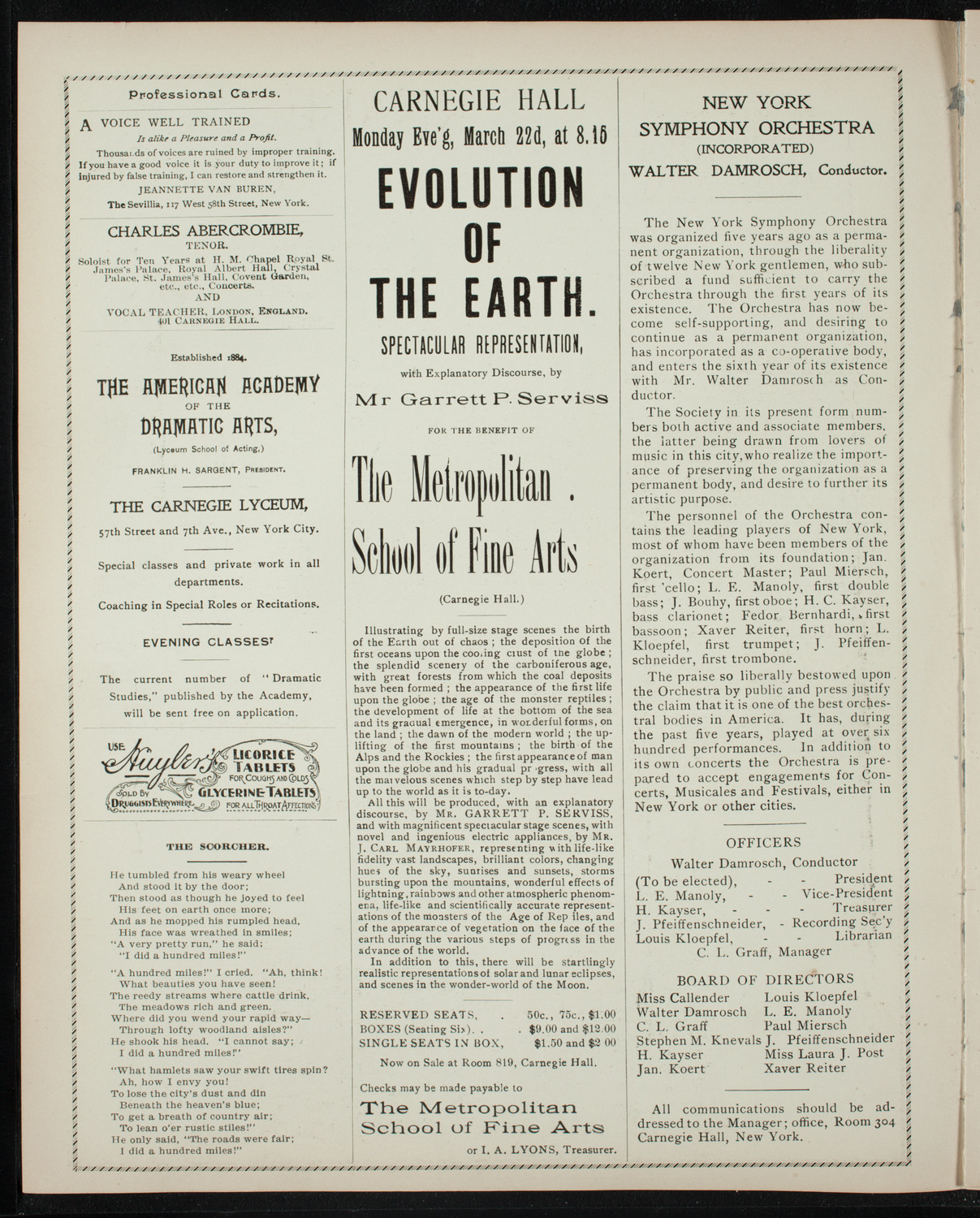 Metropolitan Permanent Orchestra, March 14, 1897, program page 2