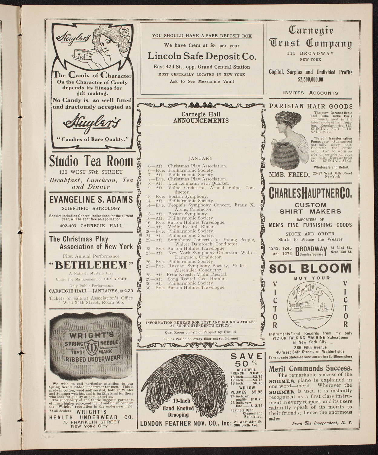 New York Symphony Orchestra, January 4, 1910, program page 3