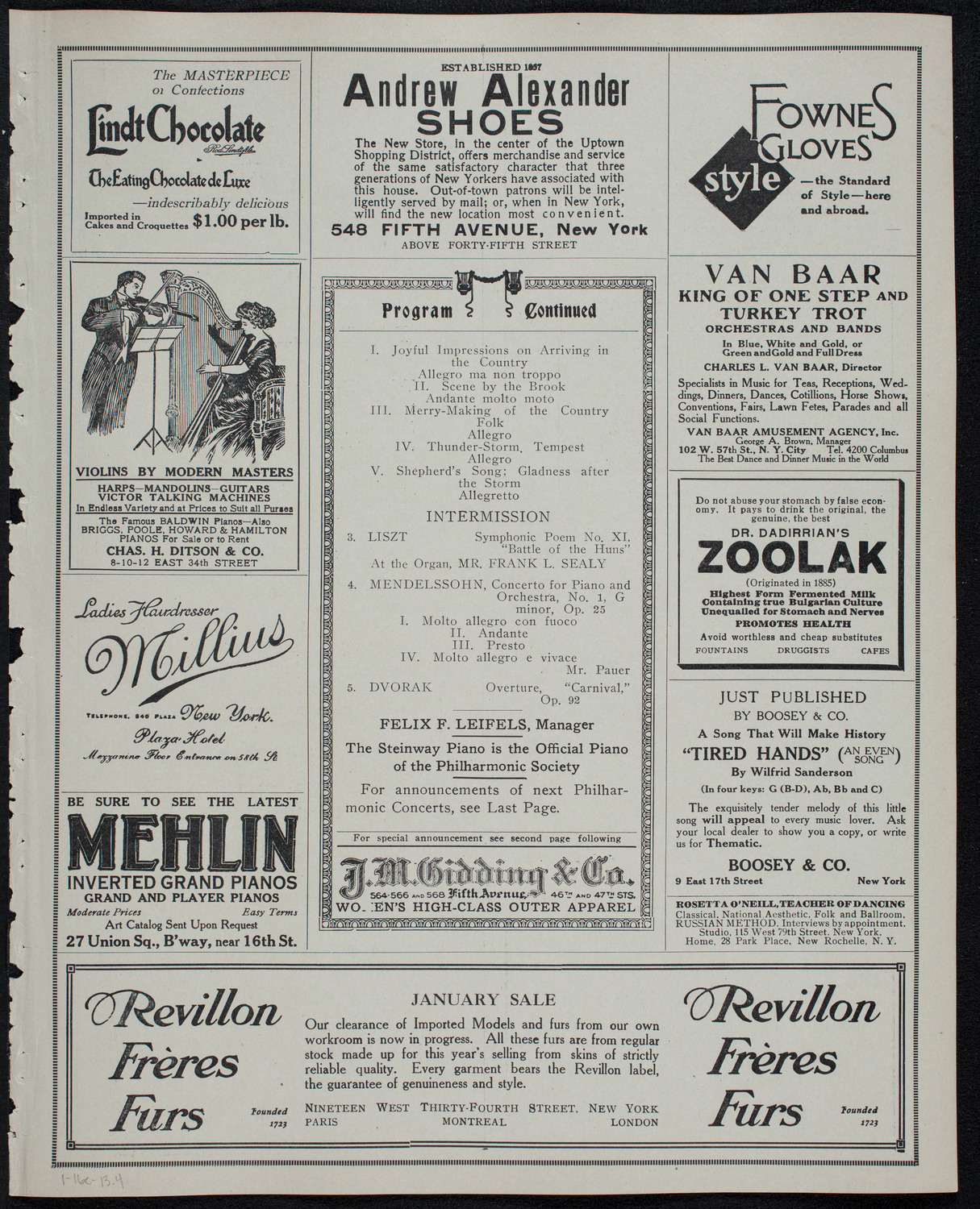 New York Philharmonic, January 16, 1913, program page 7