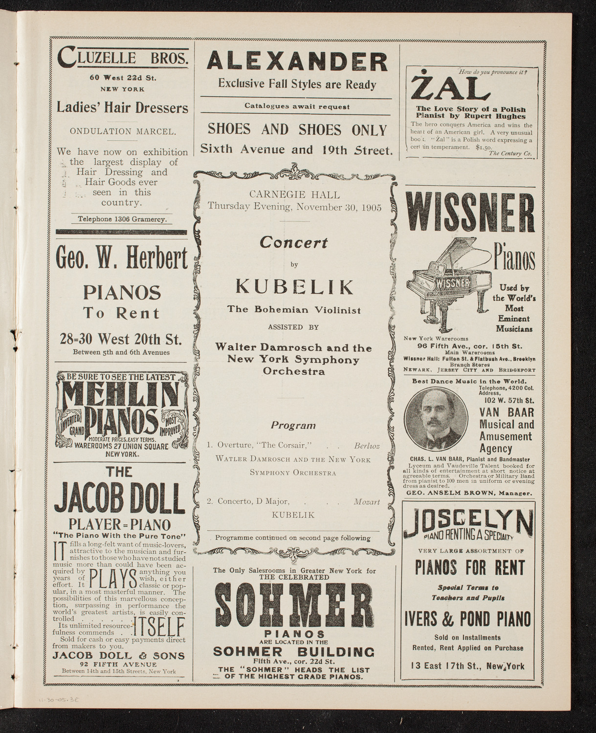 Jan Kubelik, Violin, with the New York Symphony Orchestra, November 30, 1905, program page 5