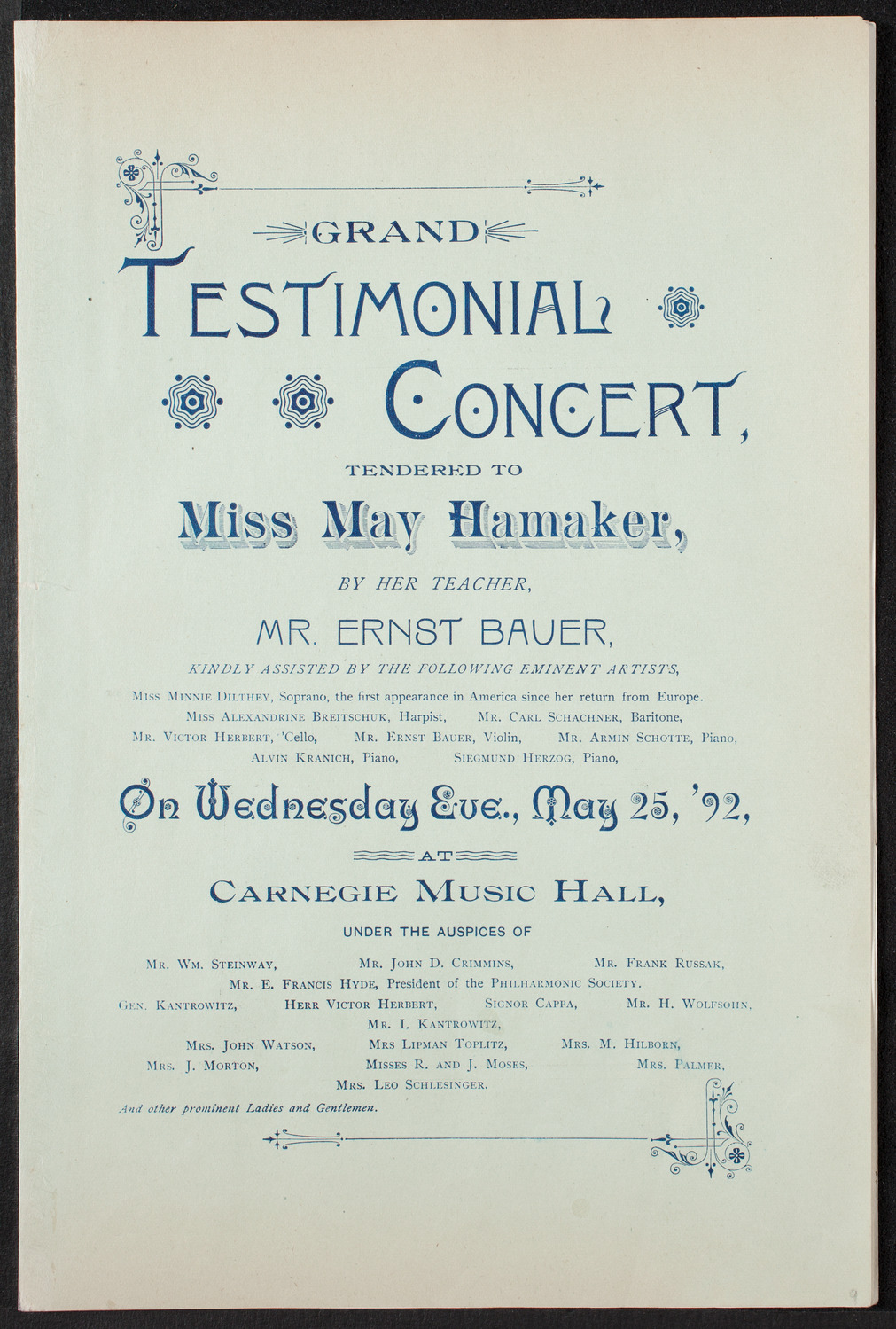 May Hamaker, May 25, 1892, program page 1