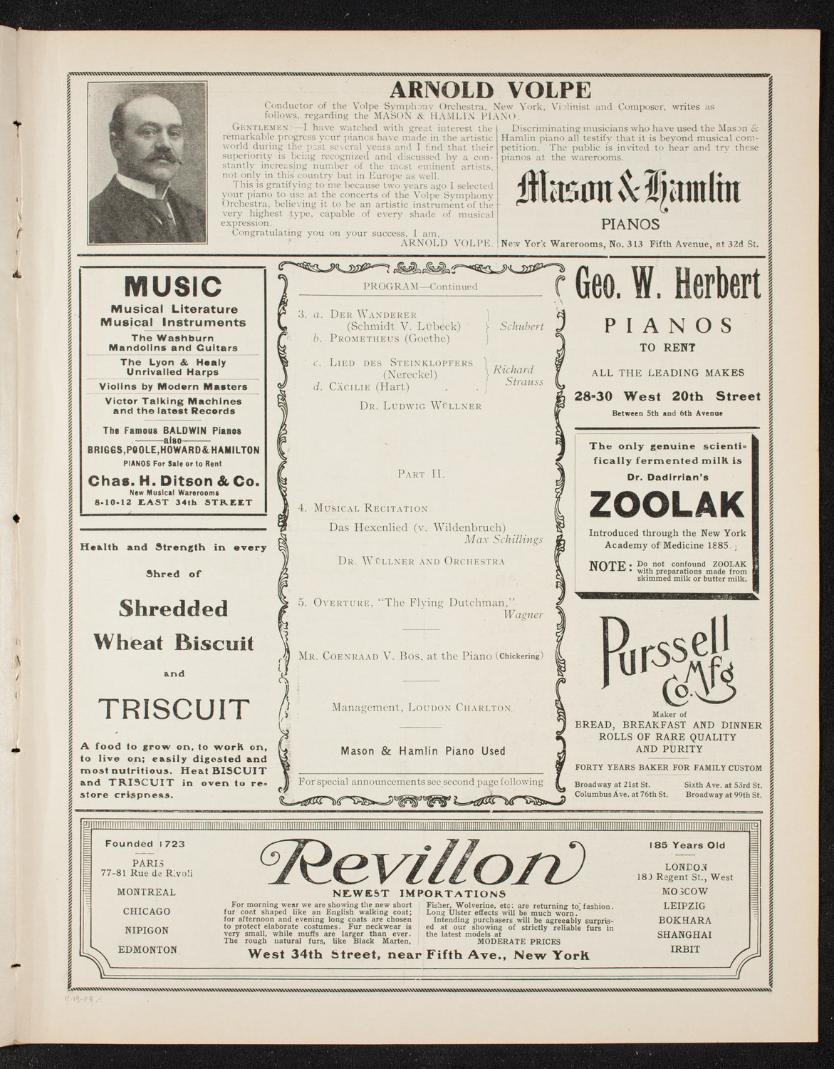 Volpe Symphony Society of New York, November 19, 1908, program page 7