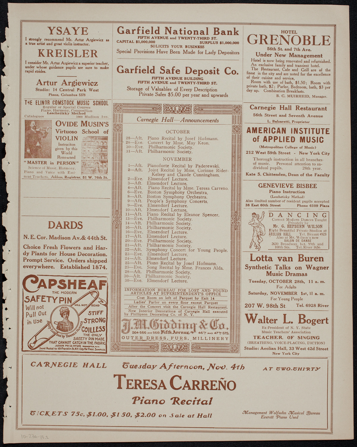 Elmendorf Lecture: Ceylon and the Sinhalese, October 27, 1913, program page 3