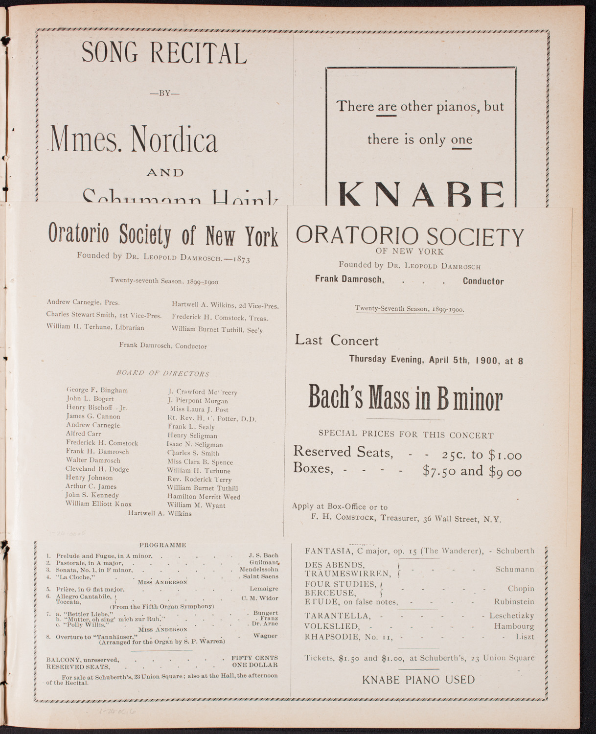 New York Philharmonic, January 26, 1900, program page 9