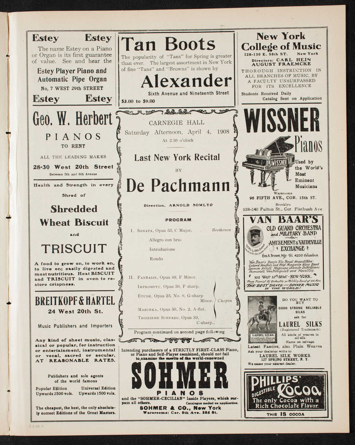 Vladimir de Pachmann, Piano, April 4, 1908, program page 5