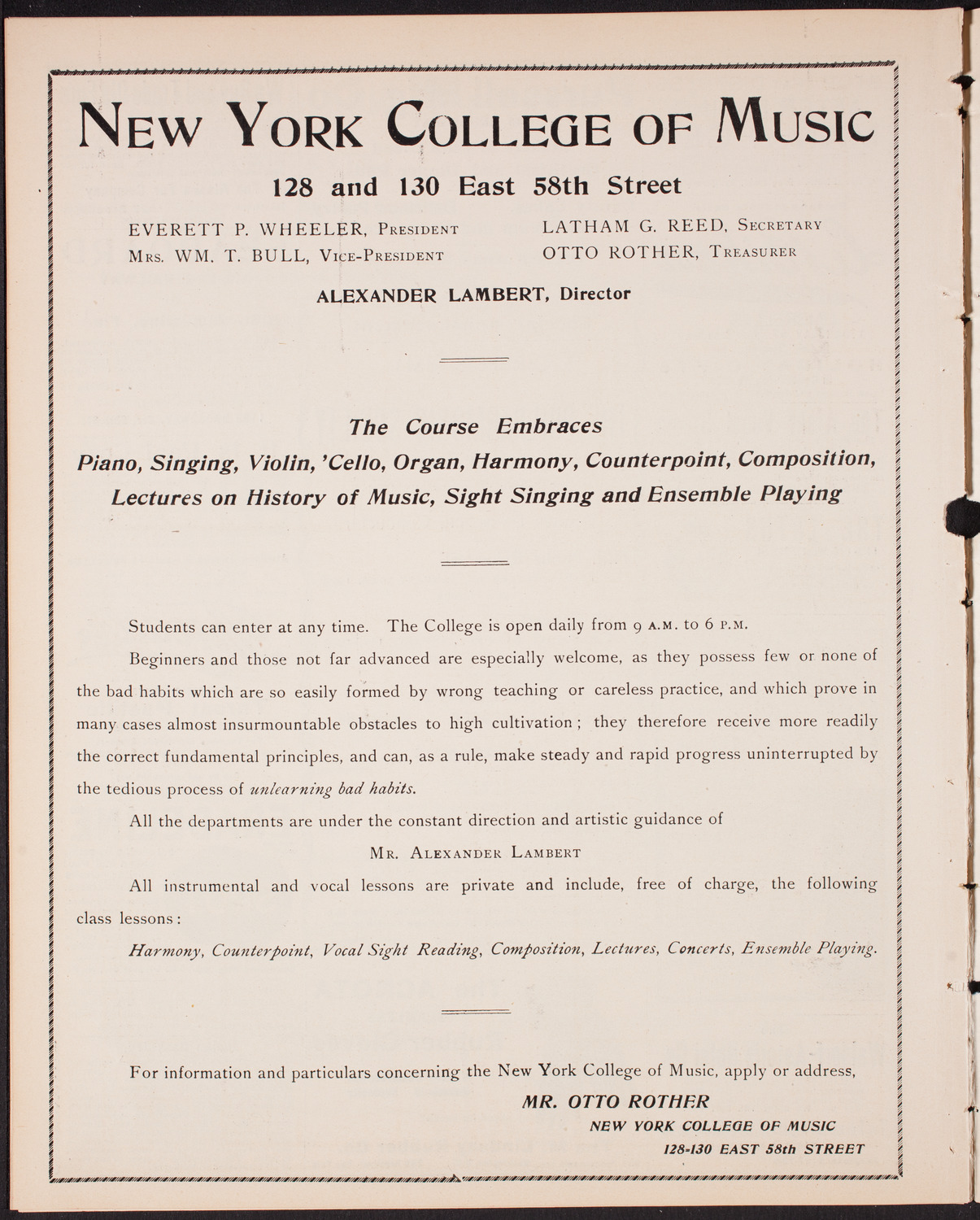 Benefit: New York College of Music Free Scholarship Fund, January 22, 1903, program page 10