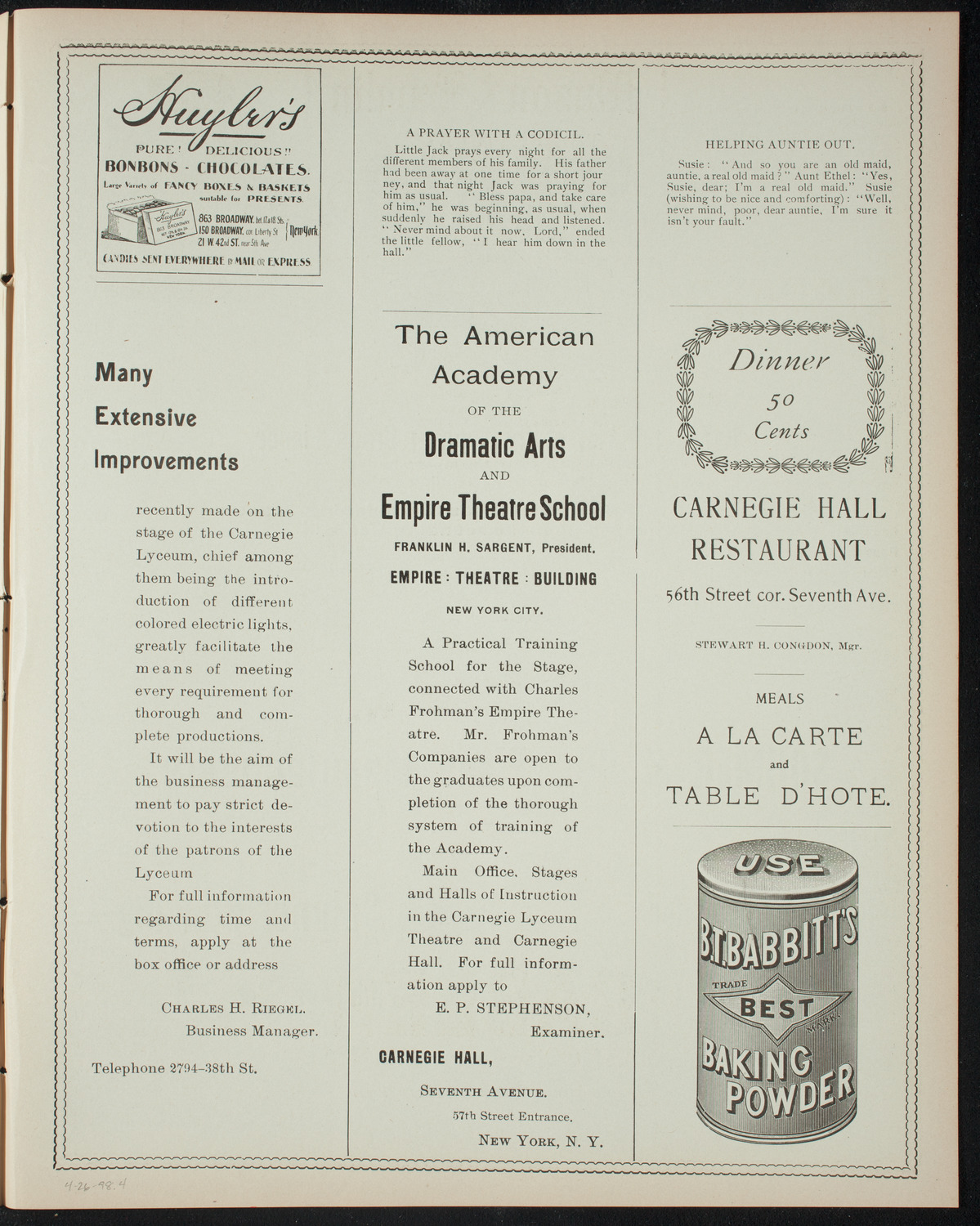 Students Dramatic Club, April 26, 1898, program page 7