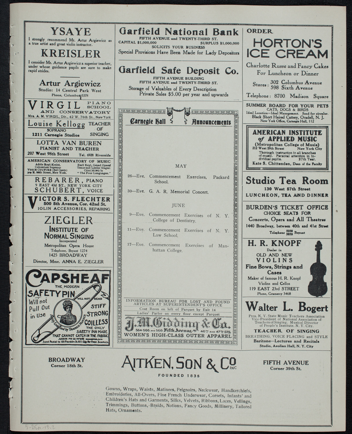 Memorial: Samuel Sullivan Cox, May 25, 1913, program page 3