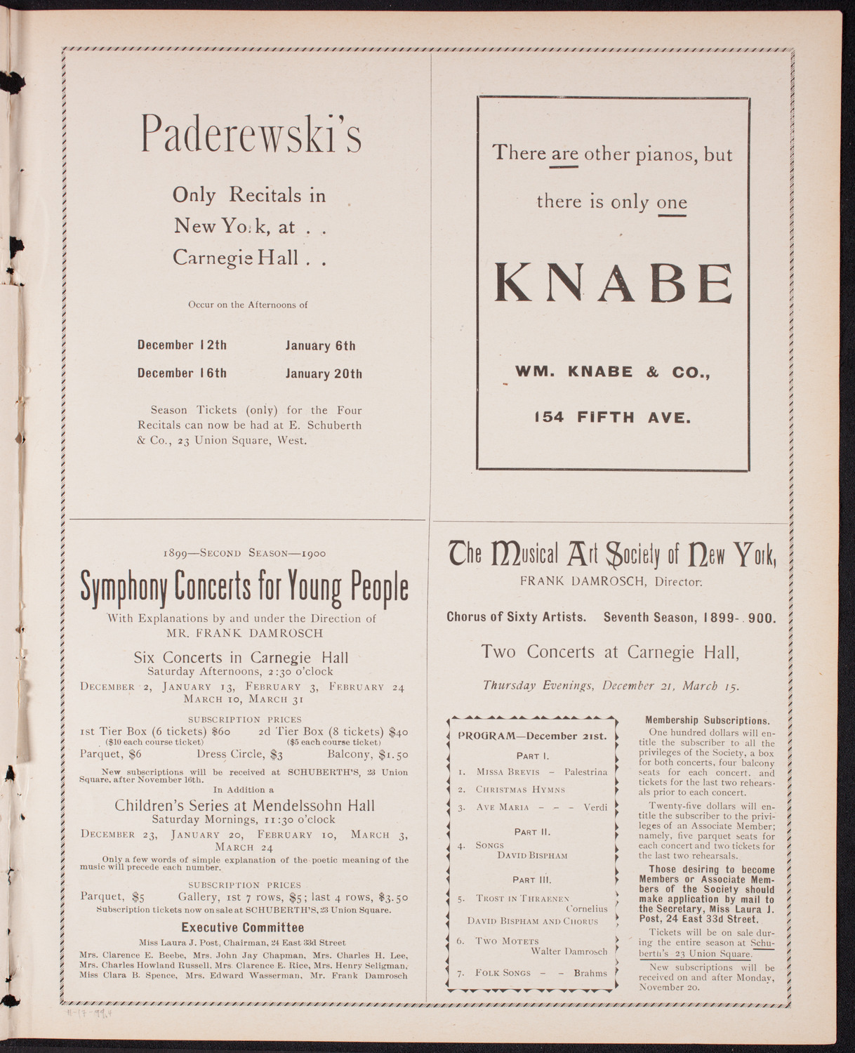 New York Philharmonic, November 17, 1899, program page 9