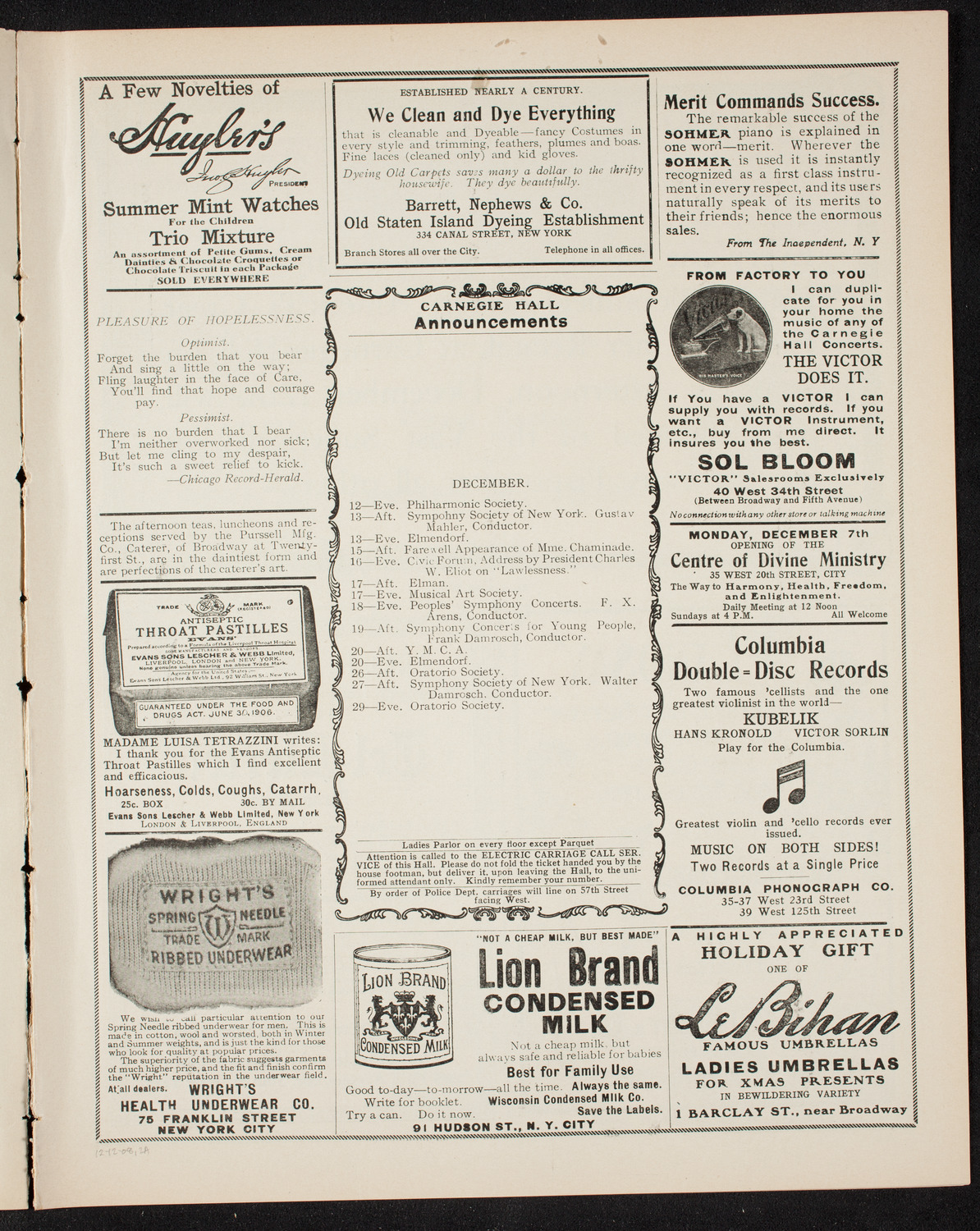 Fannie Bloomfield Zeisler, Piano, December 12, 1908, program page 3