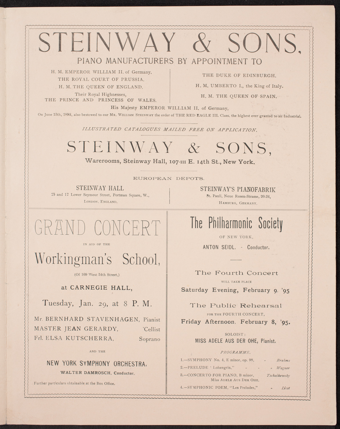 New York Philharmonic, January 11, 1895, program page 3