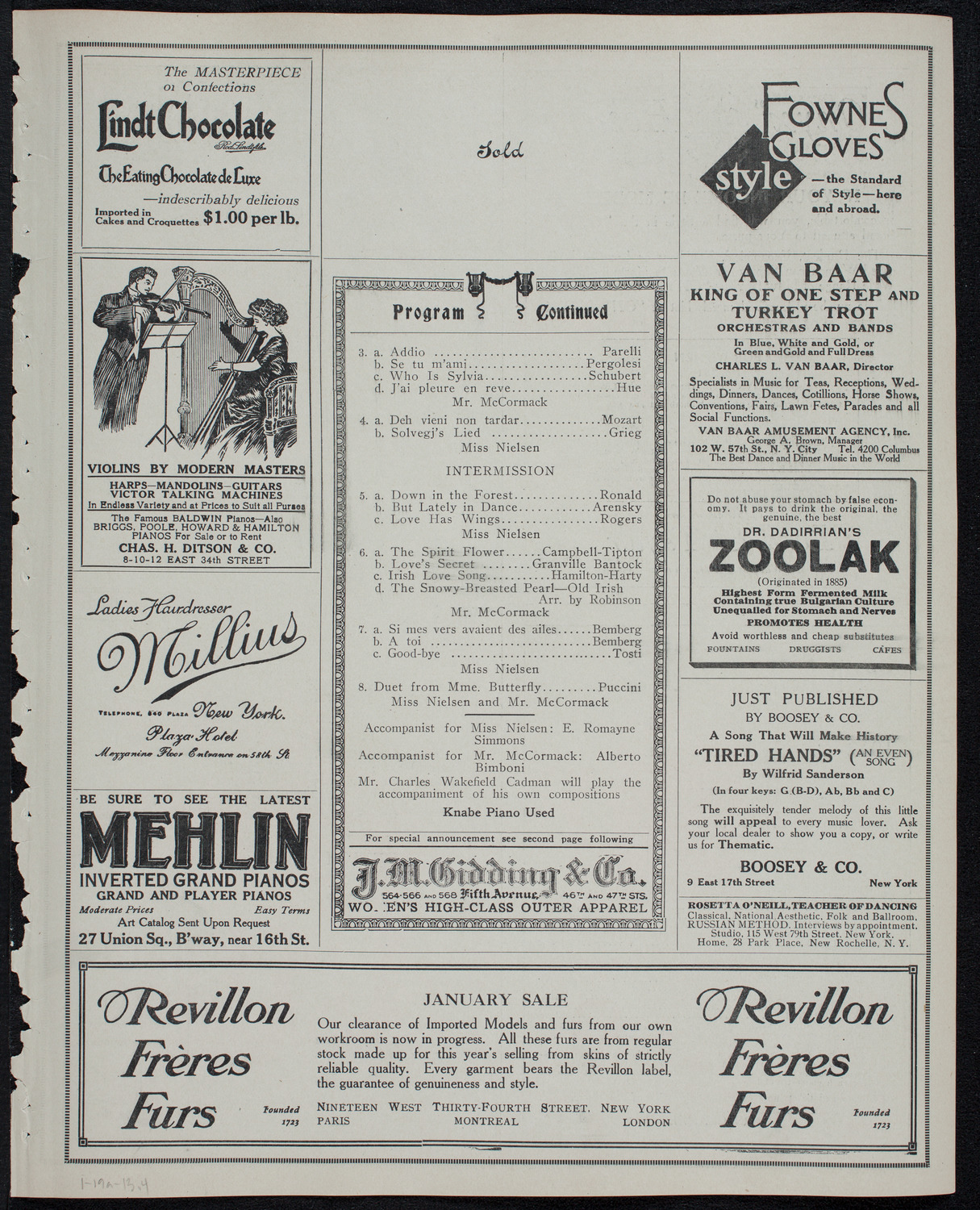 Alice Nielsen and John McCormack, January 19, 1913, program page 7