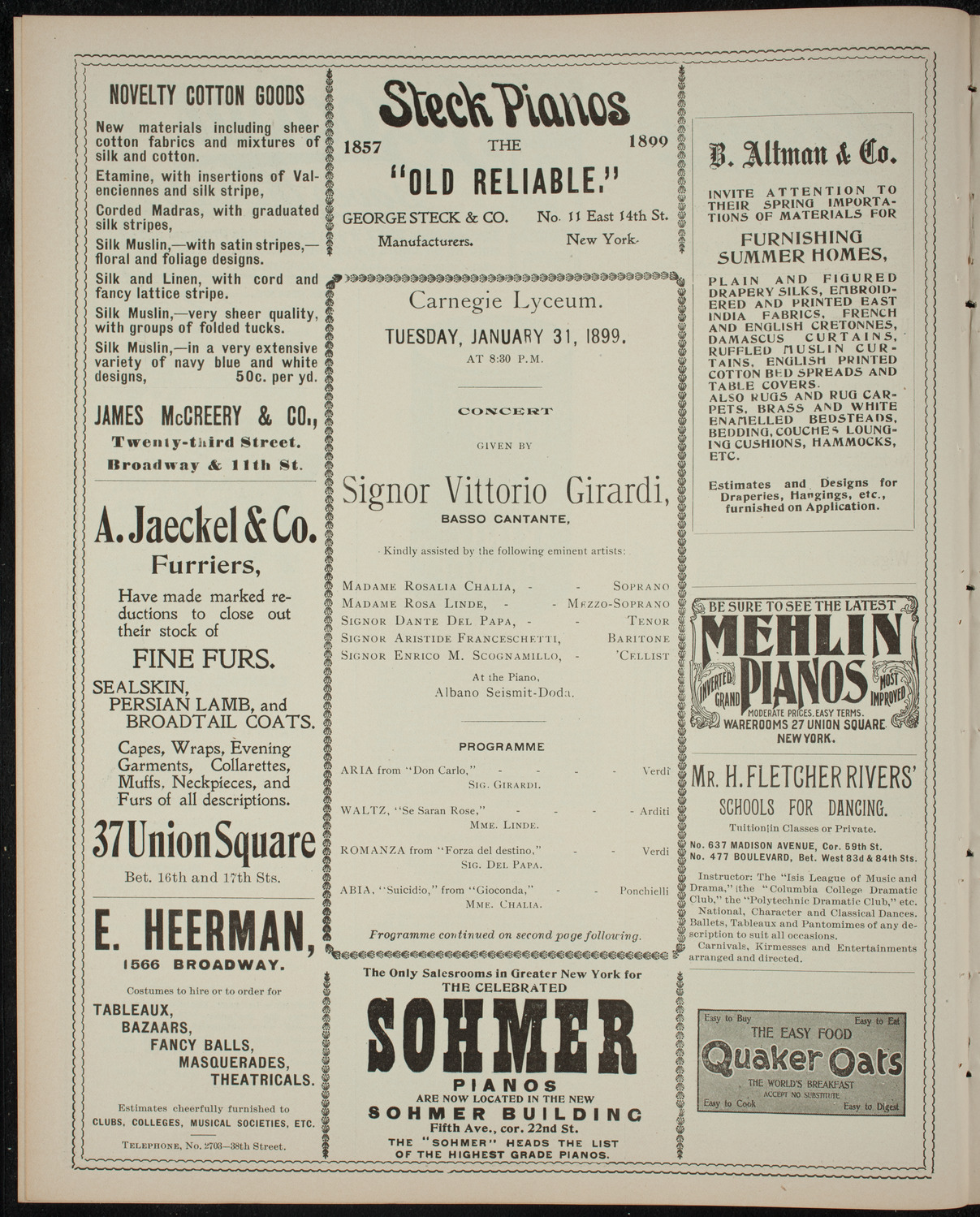 Vittorio Girardi and Others, January 31, 1899, program page 4