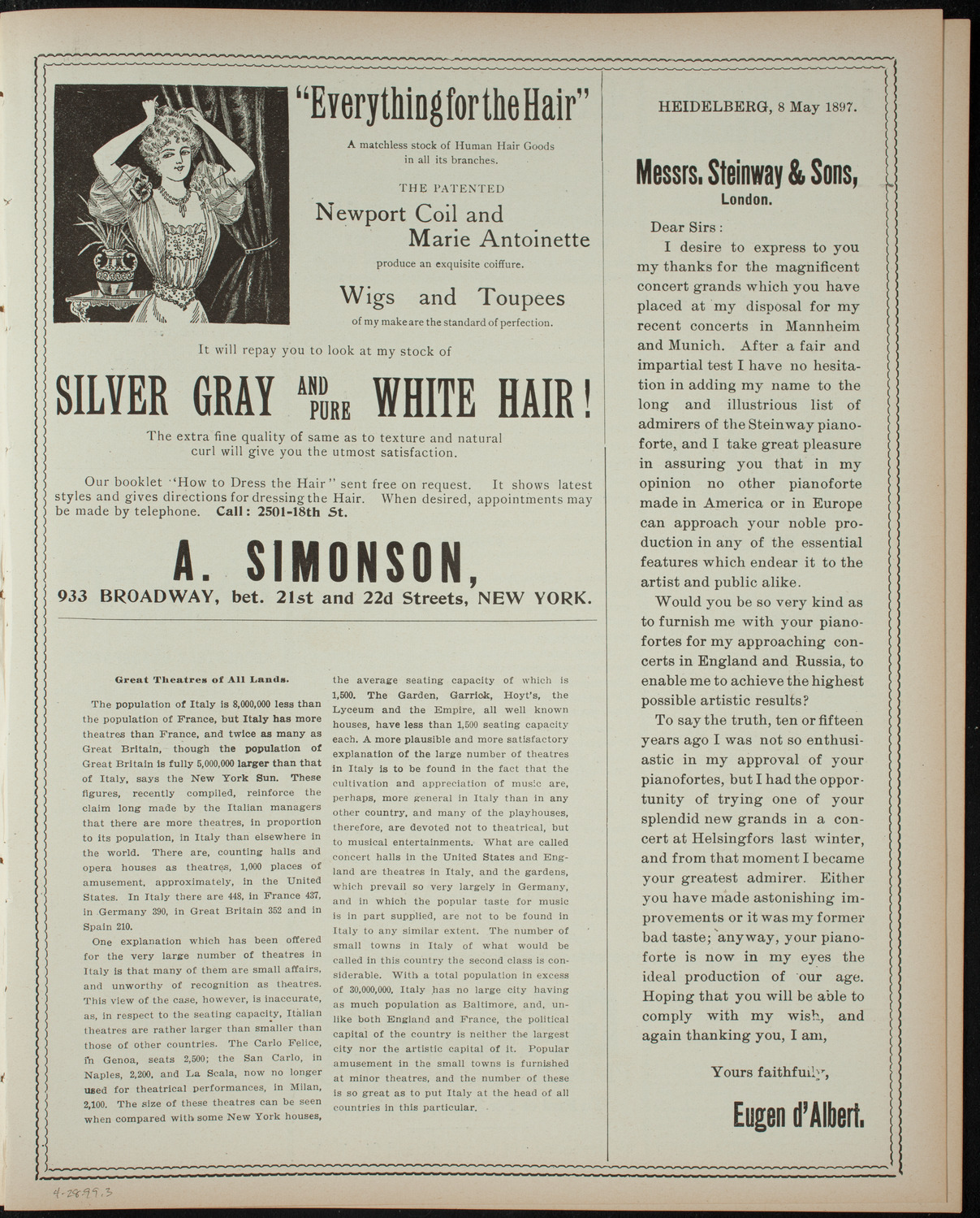 De La Salle Institute Student Drama Presentation, April 28, 1899, program page 5