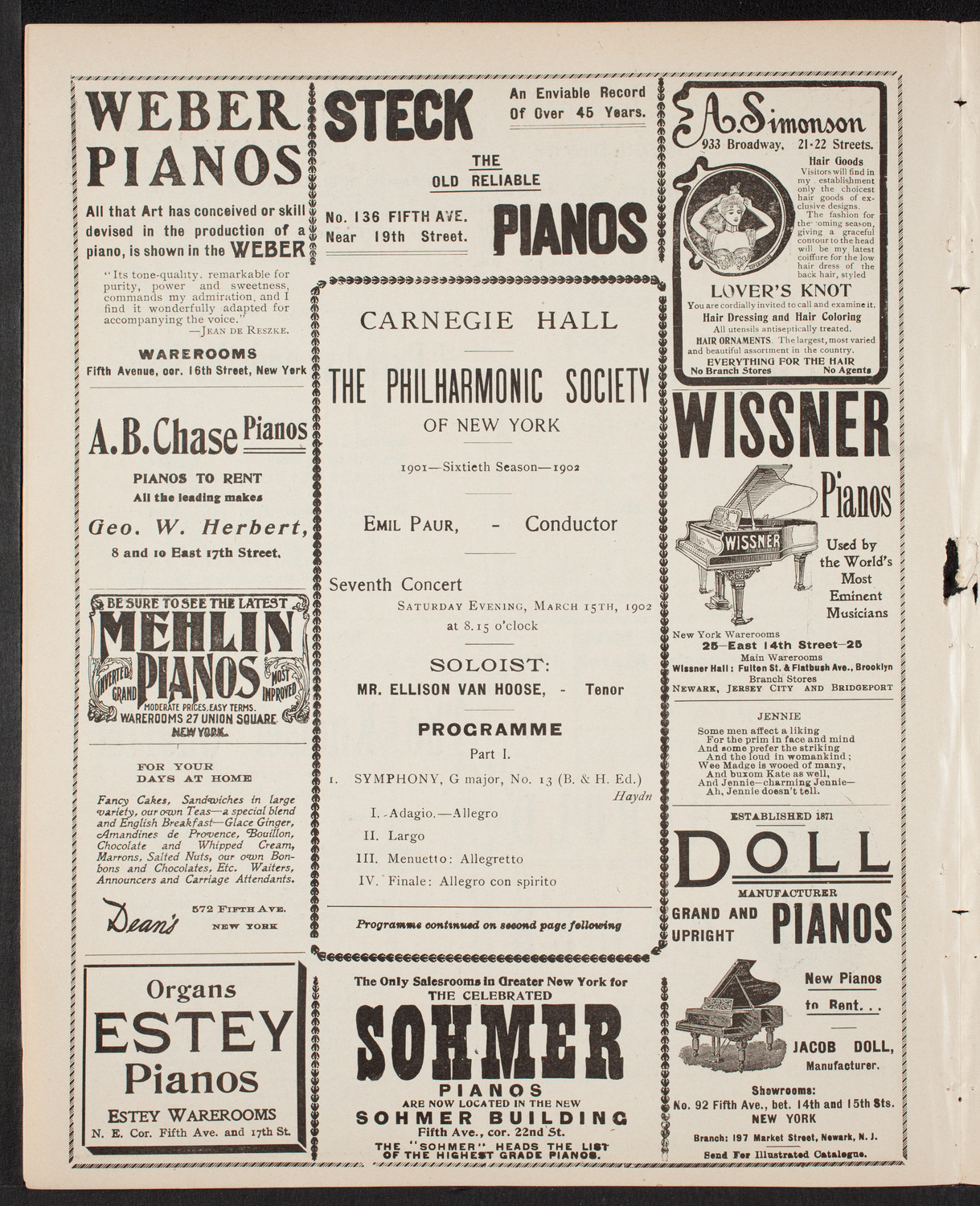 New York Philharmonic, March 15, 1902, program page 6