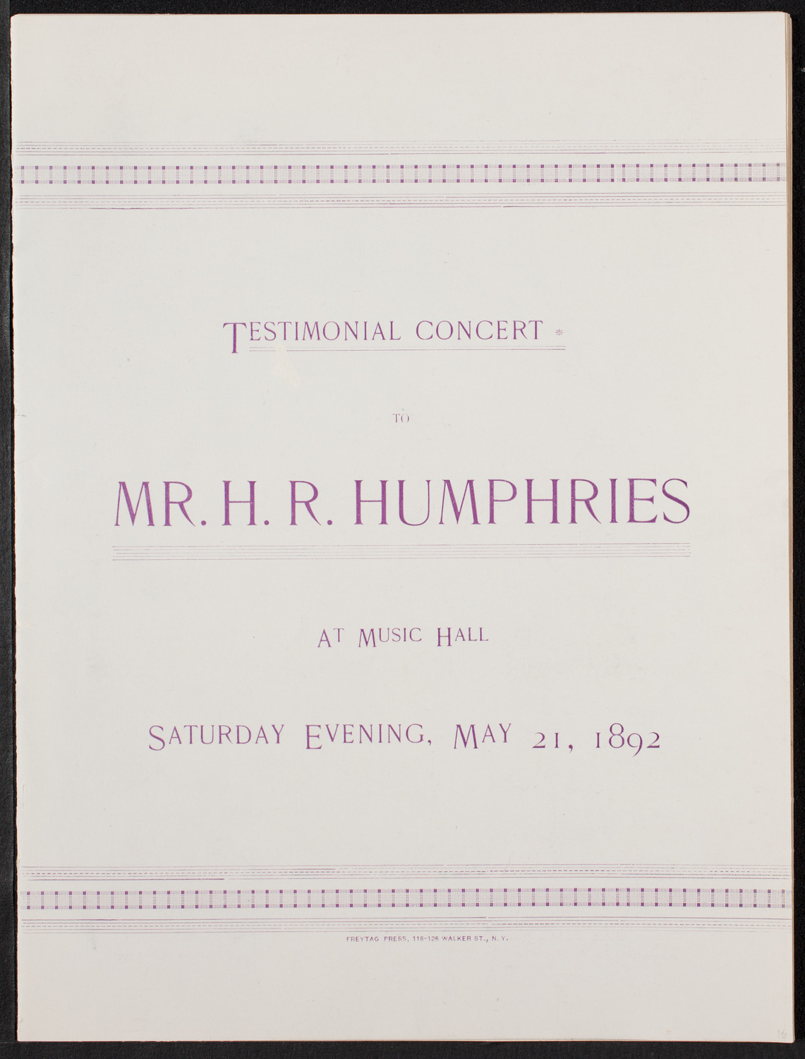 New York Banks' Glee Club, May 21, 1892, program page 1