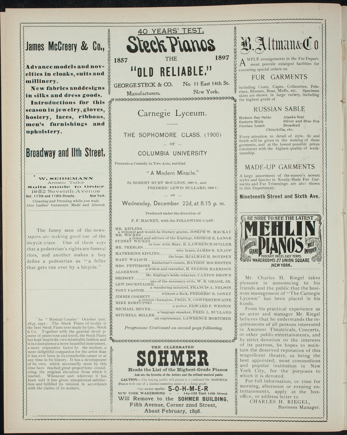Columbia University Sophomore Class, December 22, 1897, program page 4