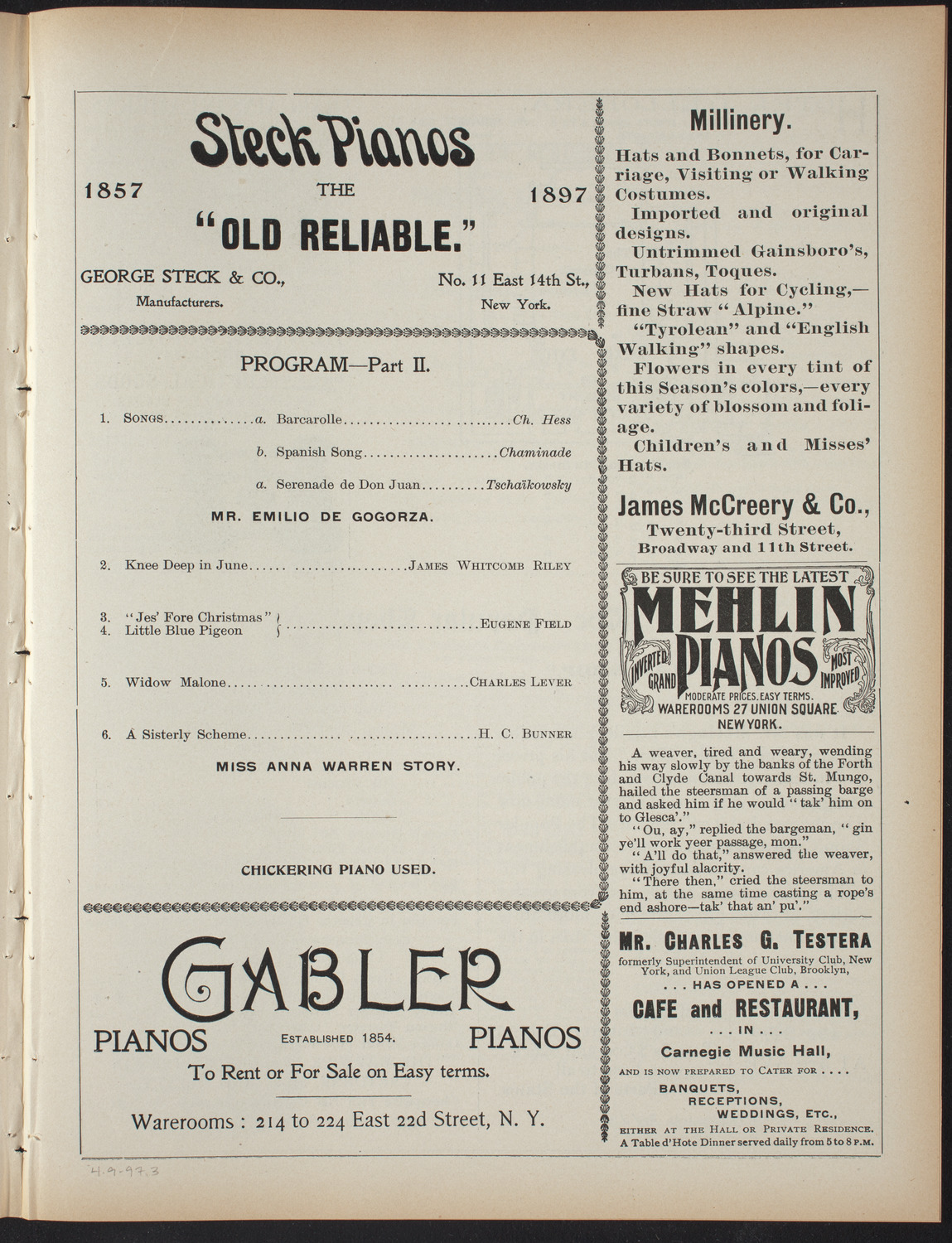 Anna Warren Story, April 9, 1897, program page 5