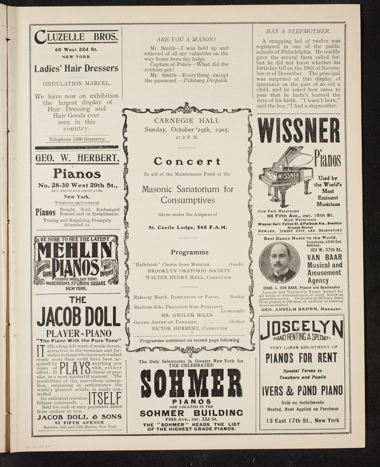 Benefit: Masonic Sanatorium for Consumptives, October 29, 1905, program page 5