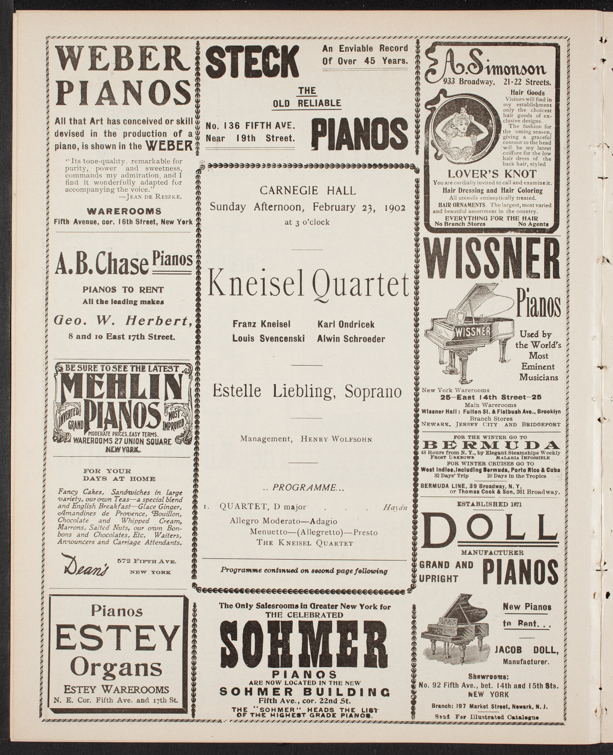 Kneisel Quartet, February 23, 1902, program page 6