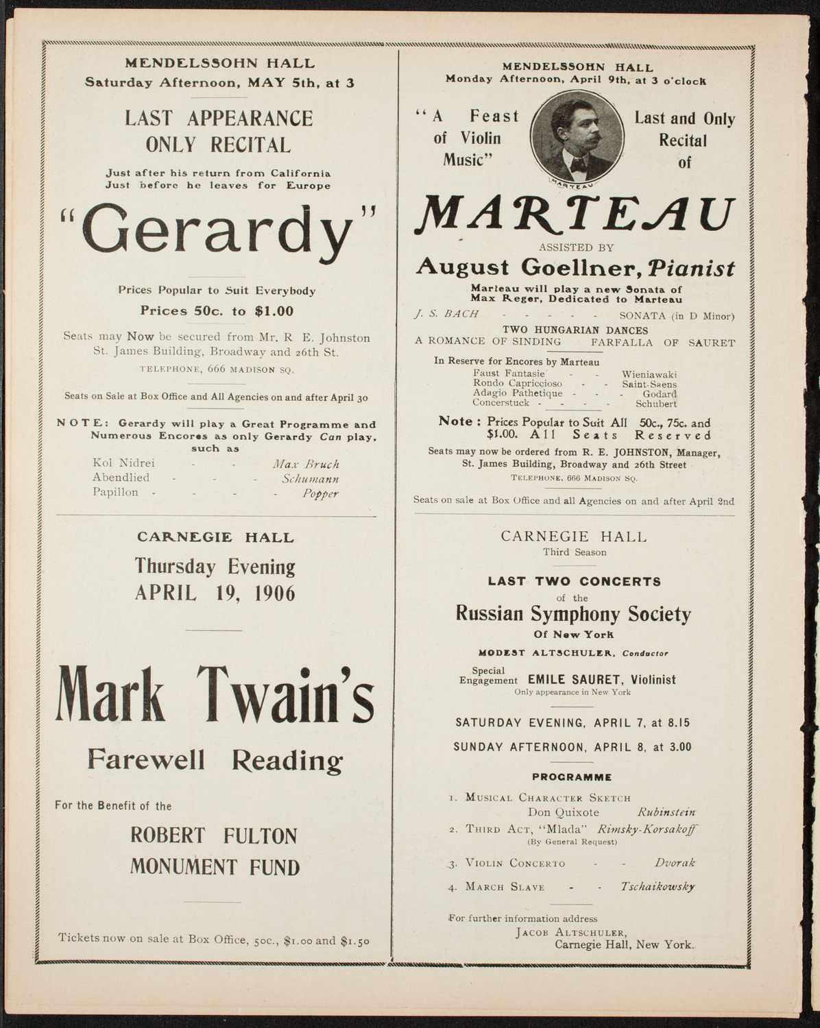 Alfred Reisenauer, Piano, April 4, 1906, program page 10