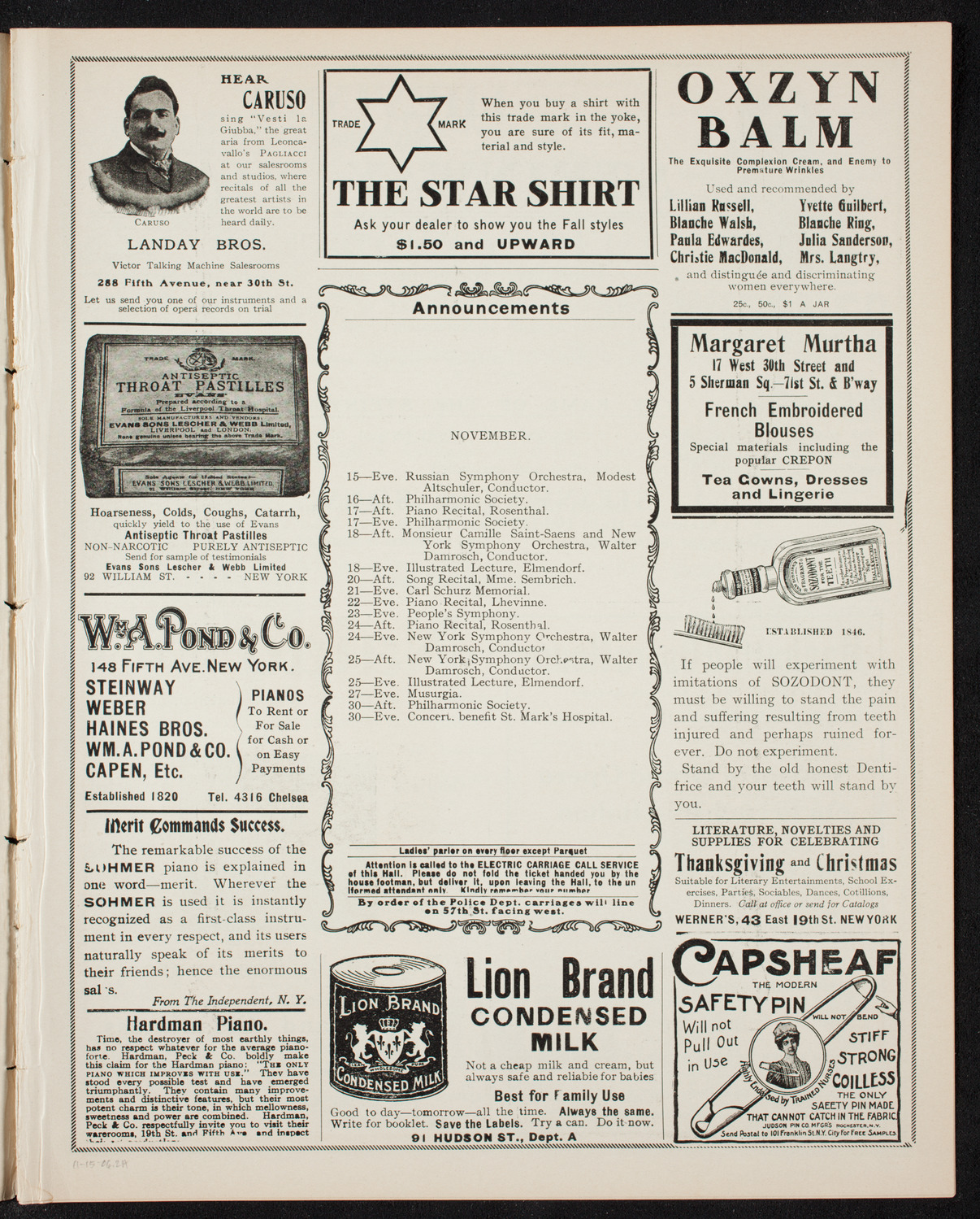 New York Symphony Orchestra, November 15, 1906, program page 3