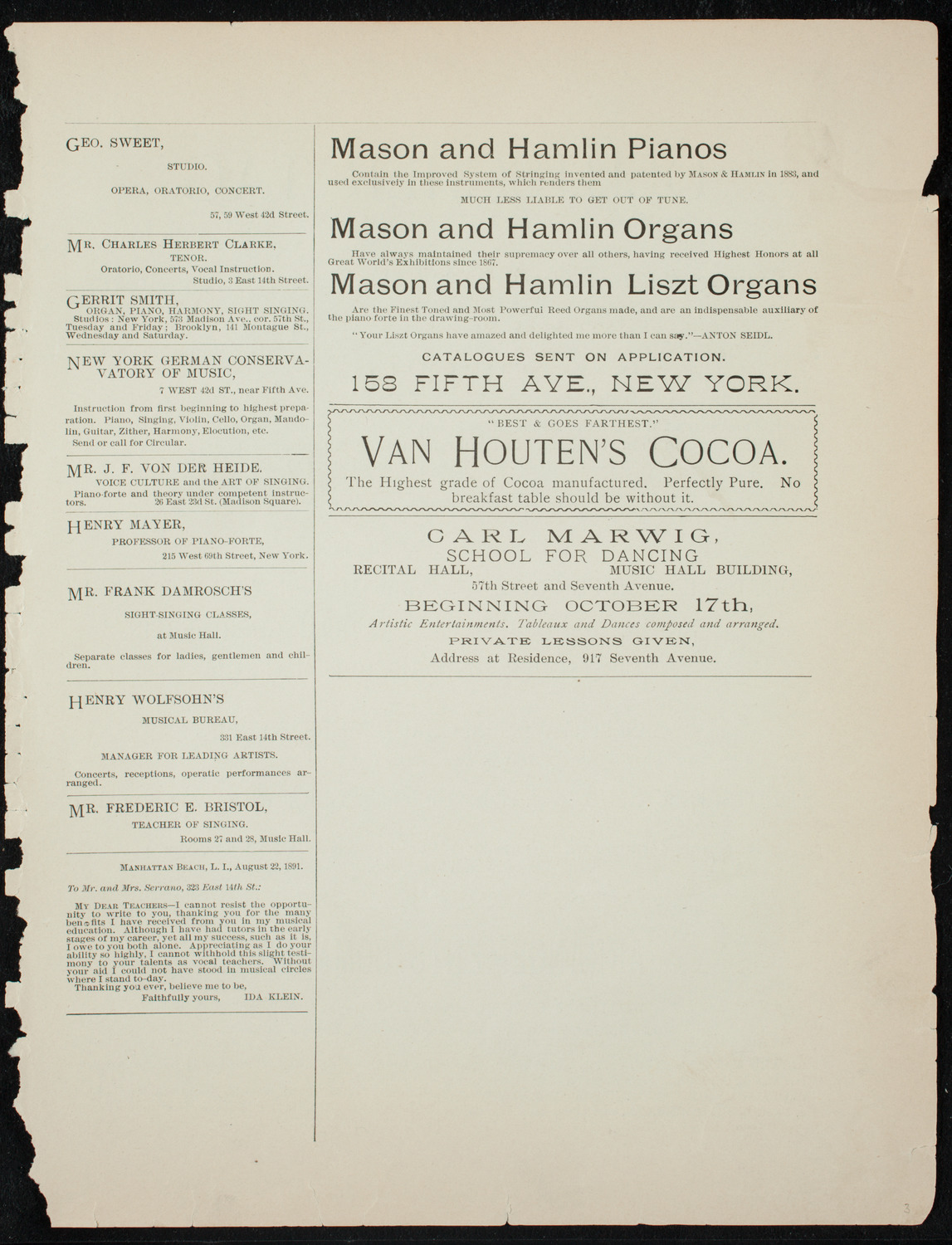 Deutscher Tag Festival, October 4, 1891, program page 3