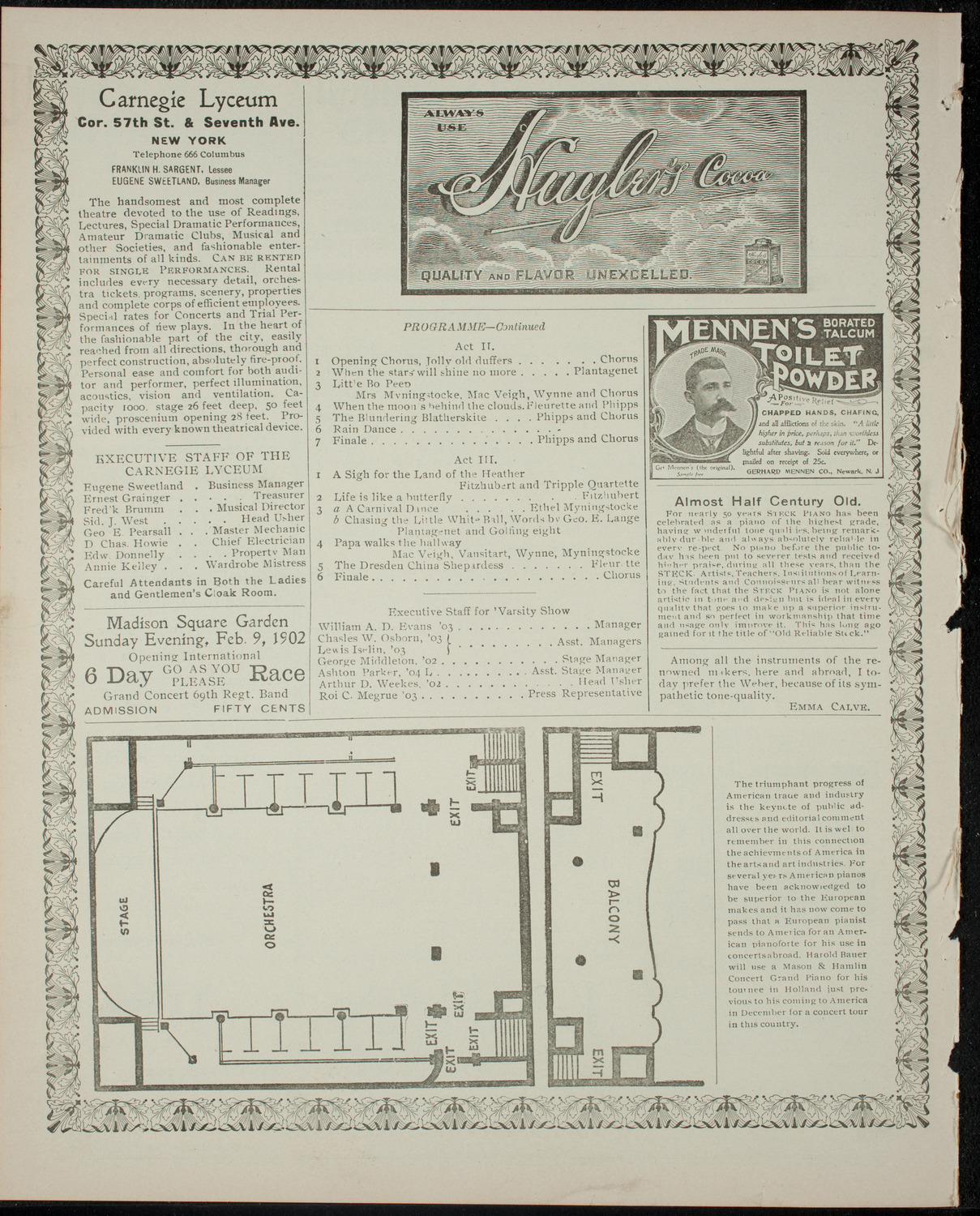 Columbia University Varsity Show, February 11, 1902, program page 4