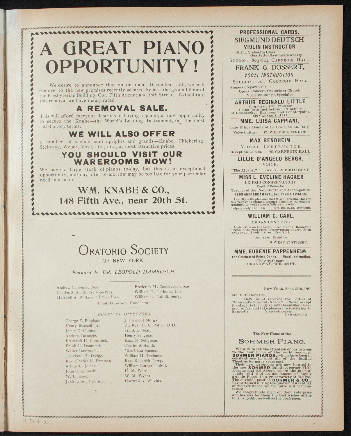 New York Banks' Glee Club, December 9, 1898, program page 7
