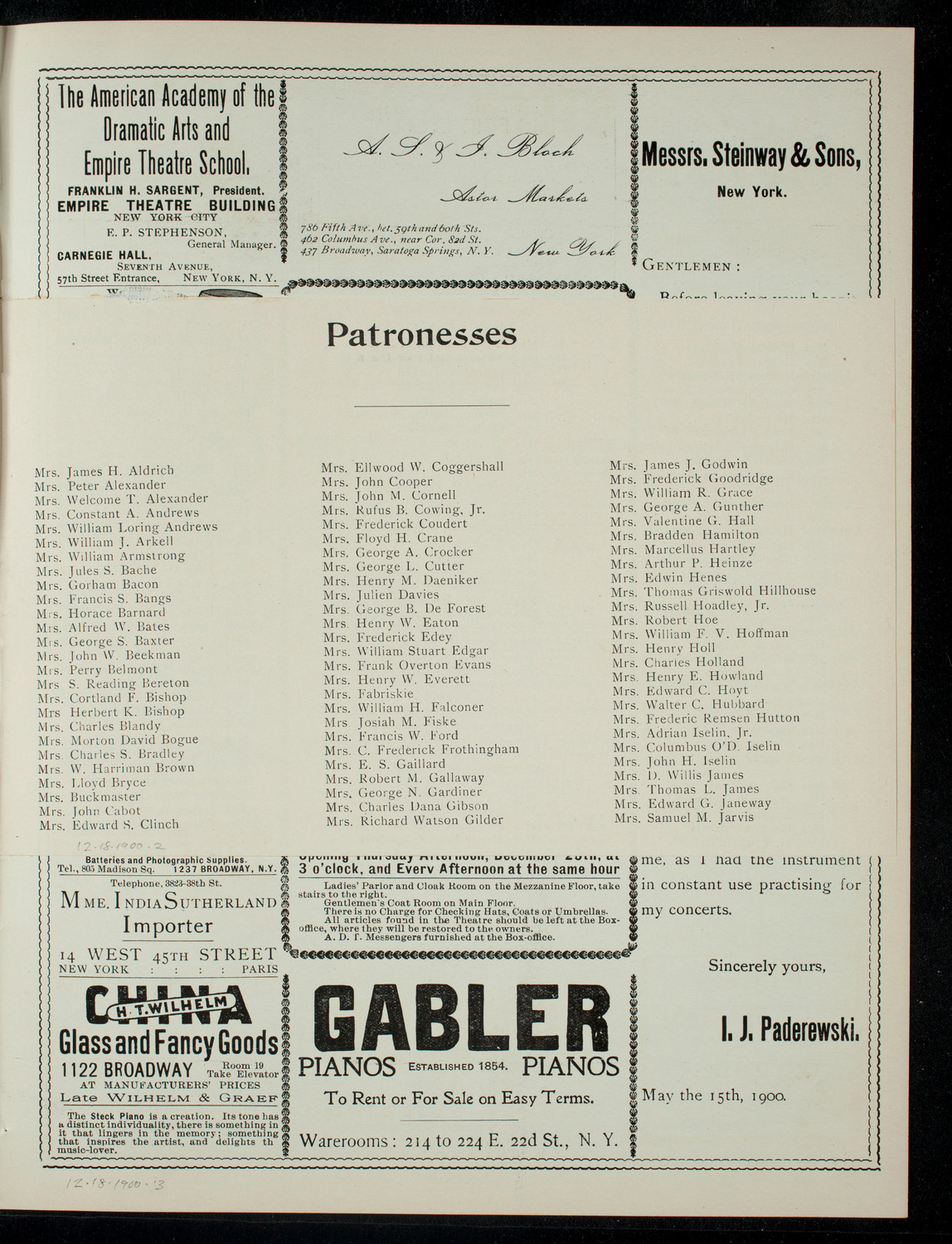 Columbia Sophomore Dramatic Society, December 18, 1900, program page 3