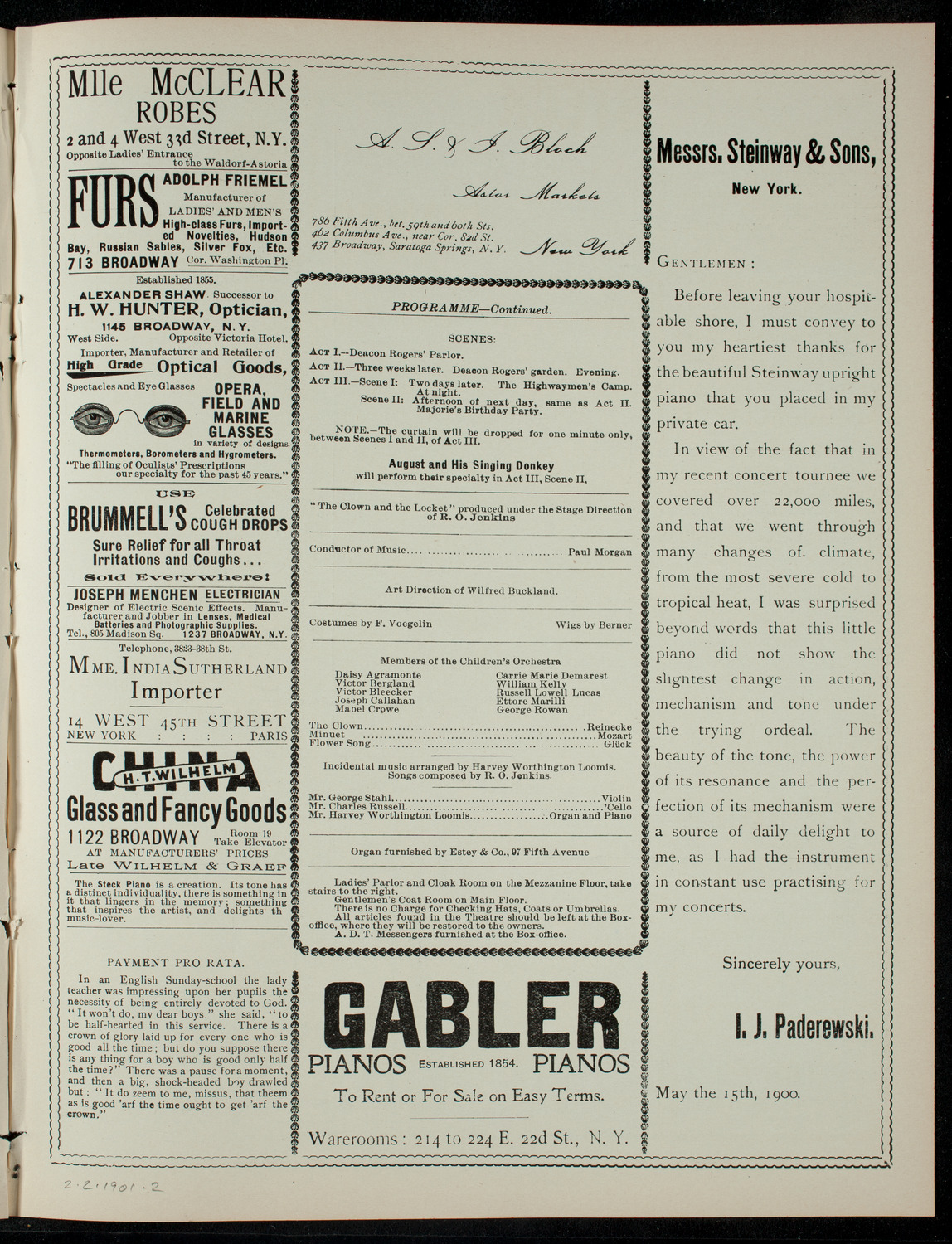 The Children's Theatre, February 2, 1901, program page 3