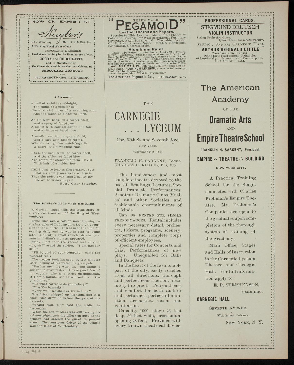 Benefit for the De Peyster Home for Invalid Children by The Merrymakers, February 21, 1899, program page 7
